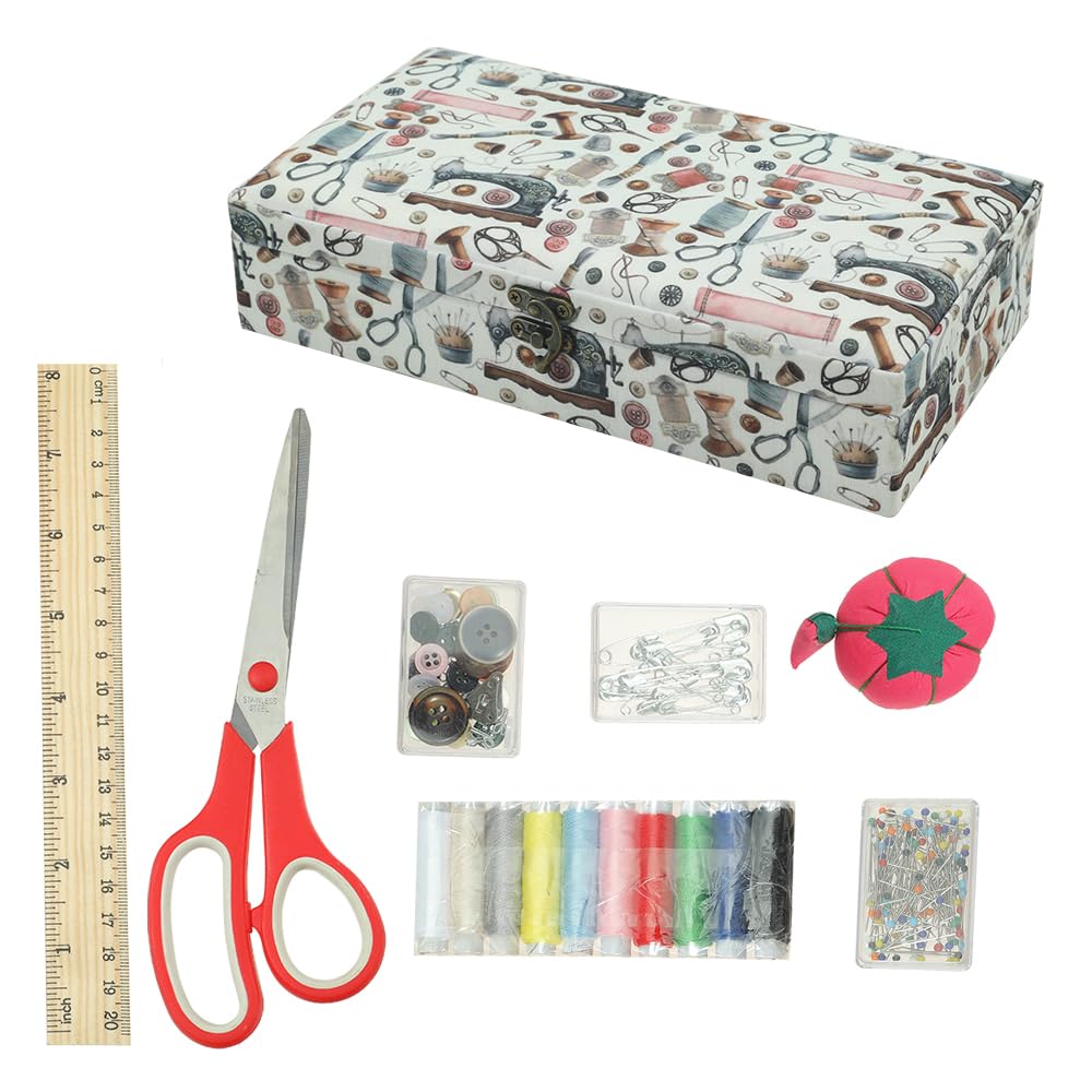 Sewing Kits & DIY Sewing Supplies Organizer with Thread, Needles, Embroidery Floss - Portable Beige Storage Case for Home Crafting, Travel, and Quilting Projects