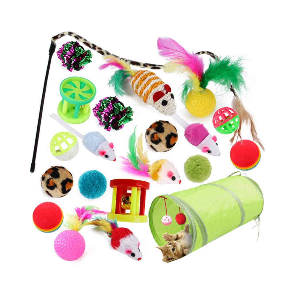 Balacoo 21-Piece Cat Toy Set - Interactive Kitten Toys with Feather Teaser Wand, Cat Tunnel, Fluffy Mouse & Crinkle Balls - Fun Playtime for Indoor Cats & Kittens