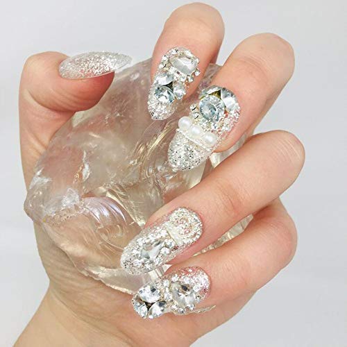 Fairvir Bling Rhinestone Crystal Bowknot False Nails - Full Cover Acrylic Nail Tips for Women & Girls - Perfect for Parties, Weddings & Special Occasions