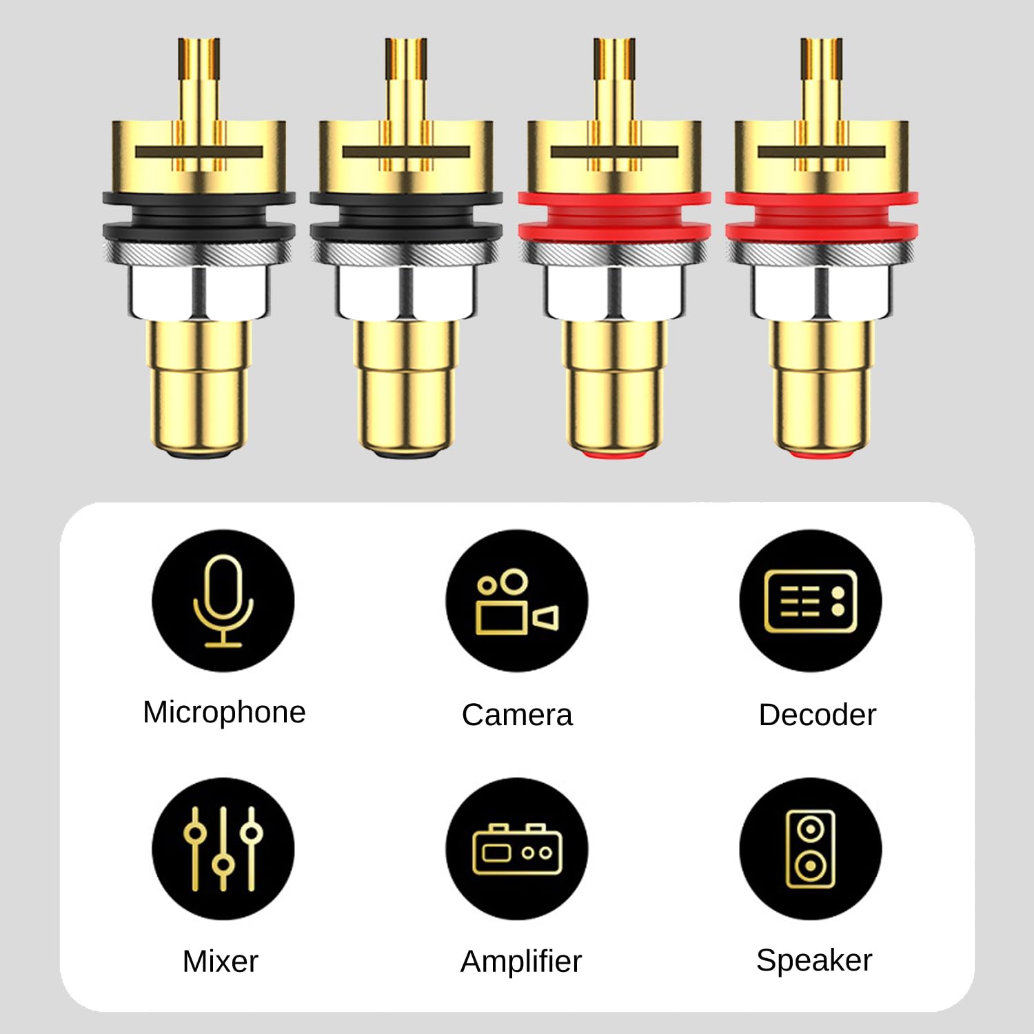 Viborg 4X RCA Plug Socket RC101G - Gold-Plated Pure Copper RCA Female Connector Panel Mount for Amplifier & Audio Equipment - Perfect for Home Theater Systems, Car Audio Installations, and Professional Studio Setups