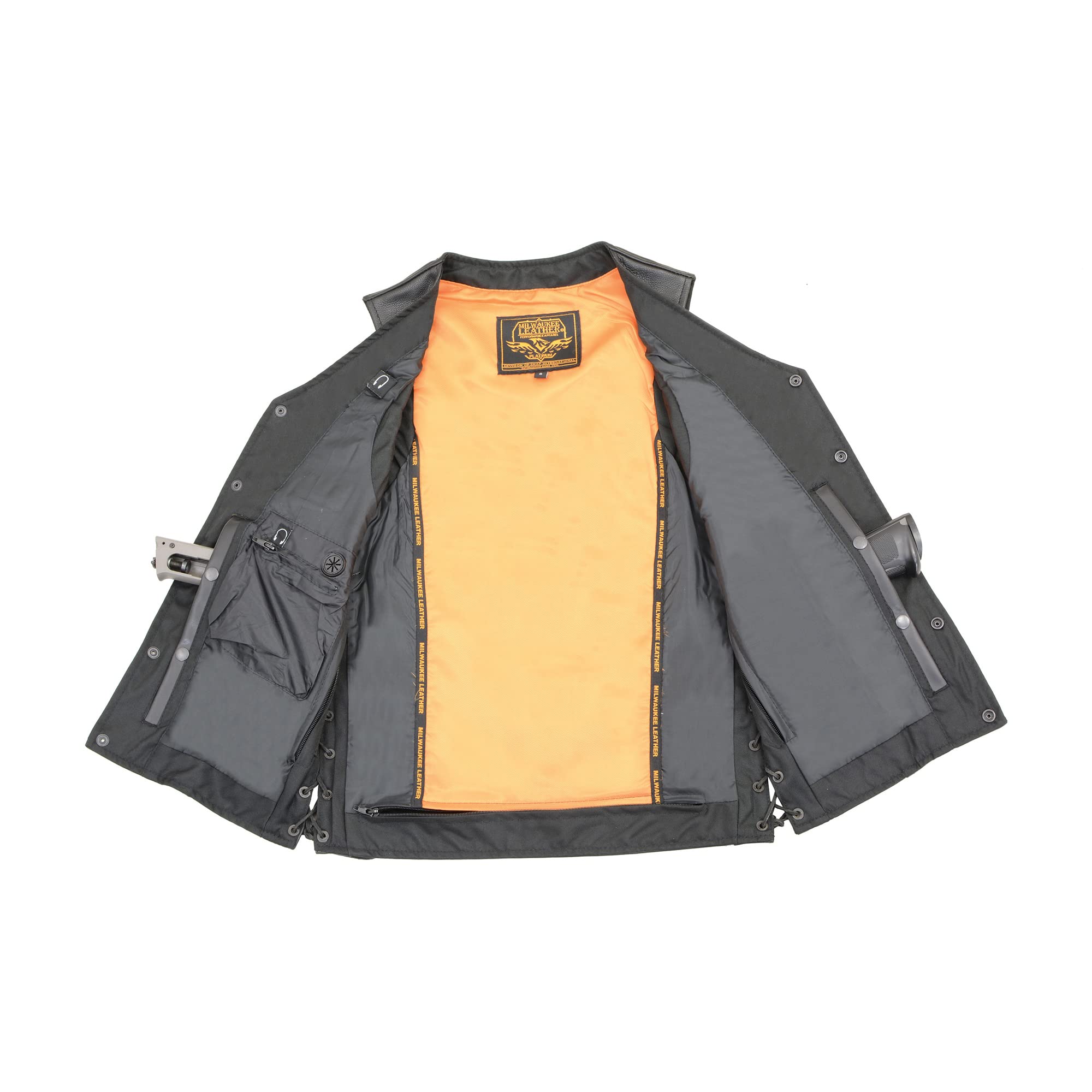 Milwaukee Leather MLM3520 Men's Black Leather Side Lace Straight Bottom Vest | Motorcycle Riding, Outdoor Adventure & Casual Wear