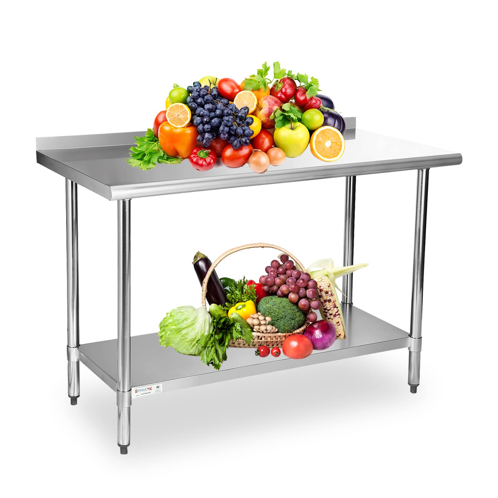 STABLEINK NSF Certified Stainless Steel Commercial Work Table 24x60 Inches - Heavy Duty Metal Prep Table with Backsplash, Adjustable Undershelf & Leveling Feet - Perfect for Restaurant Kitchen, Food Prep, Butcher Shop & Commercial Cooking Areas