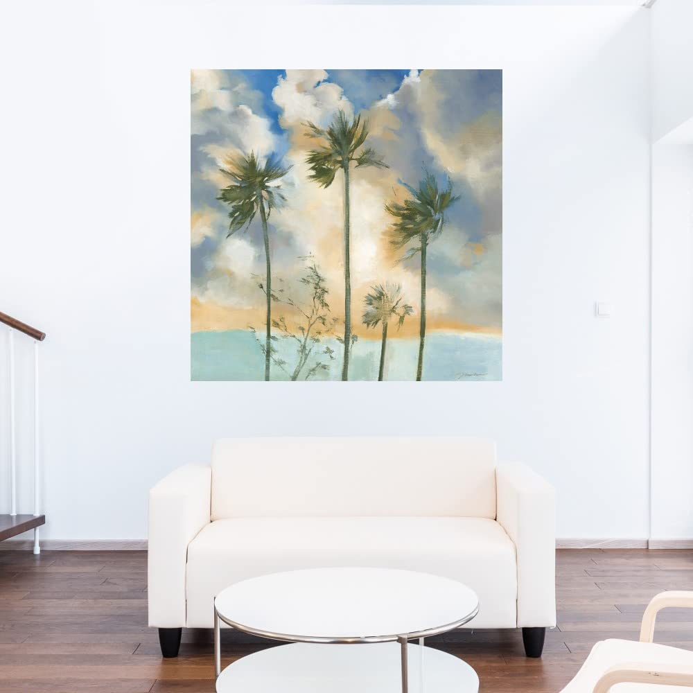 Liz Jardine 'Palms in the Wind' Fine Art Canvas Wall Decor - 32x32 Inch Ready-to-Hang Painting for Living Room, Bedroom, Office - Tropical Beach Landscape Artwork for Coastal & Boho Home Decor
