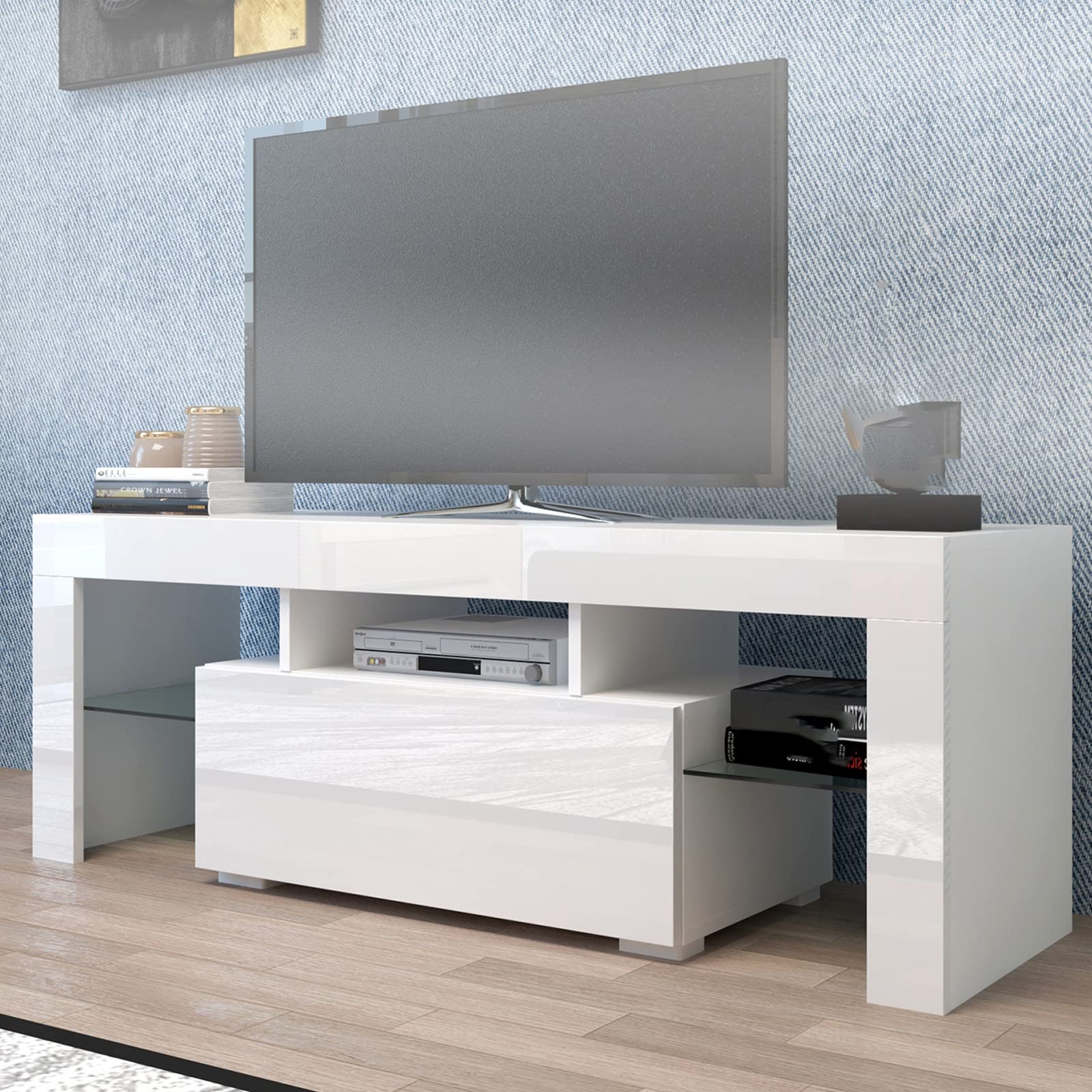 LXILUV Modern TV Stand with LED Lights - 130x35x45cm (51.2x13.8x17.7in) Entertainment Center, Sturdy TV Cabinet with 30kg Capacity - Perfect for Living Room, Bedroom & Home Theater Setup