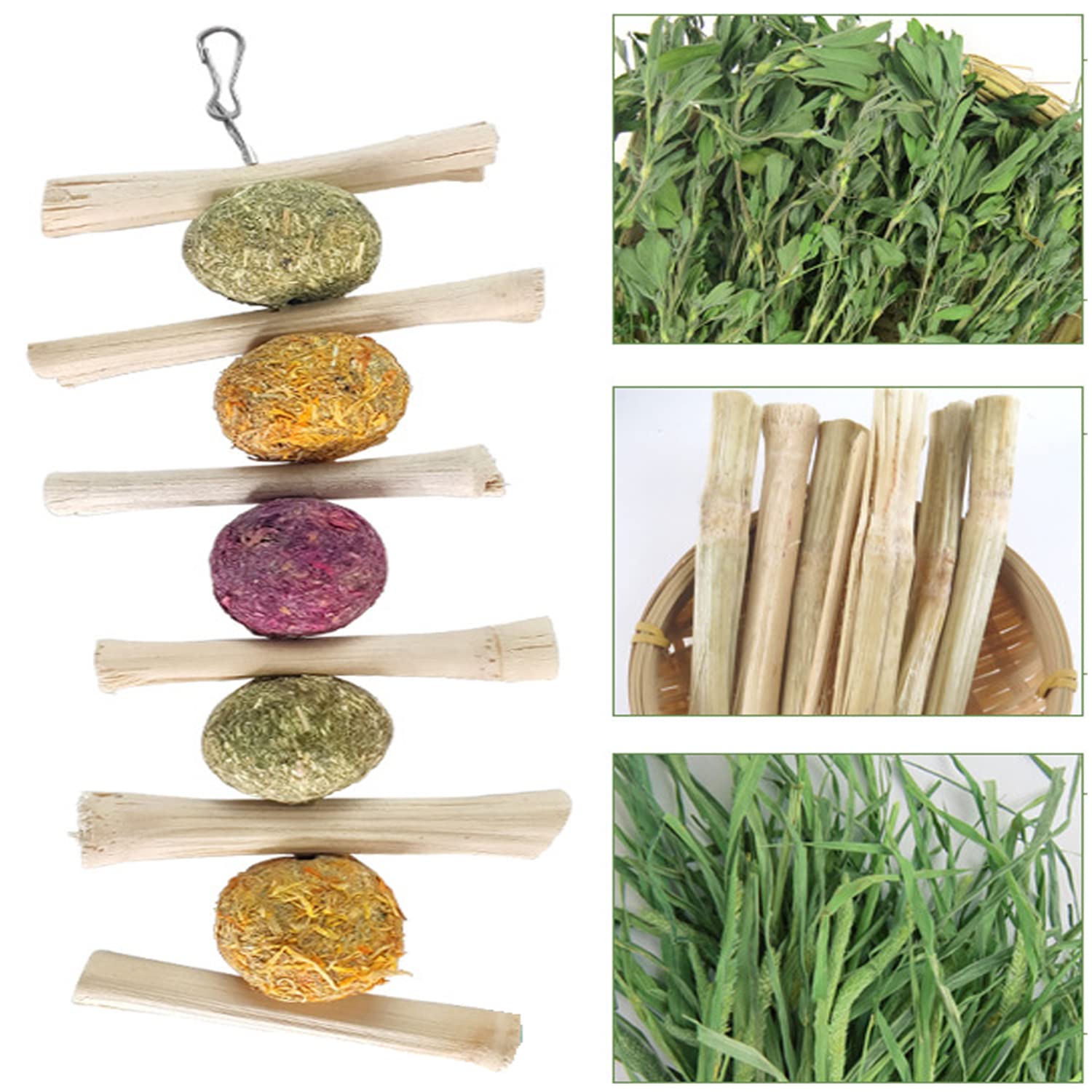 Natural Timothy Hay Sticks & Apple Wood Chews for Rabbits, Guinea Pigs, Chinchillas - Healthy Teeth Chewing Toys for Small Pets - Perfect for Cage Enrichment and Dental Care
