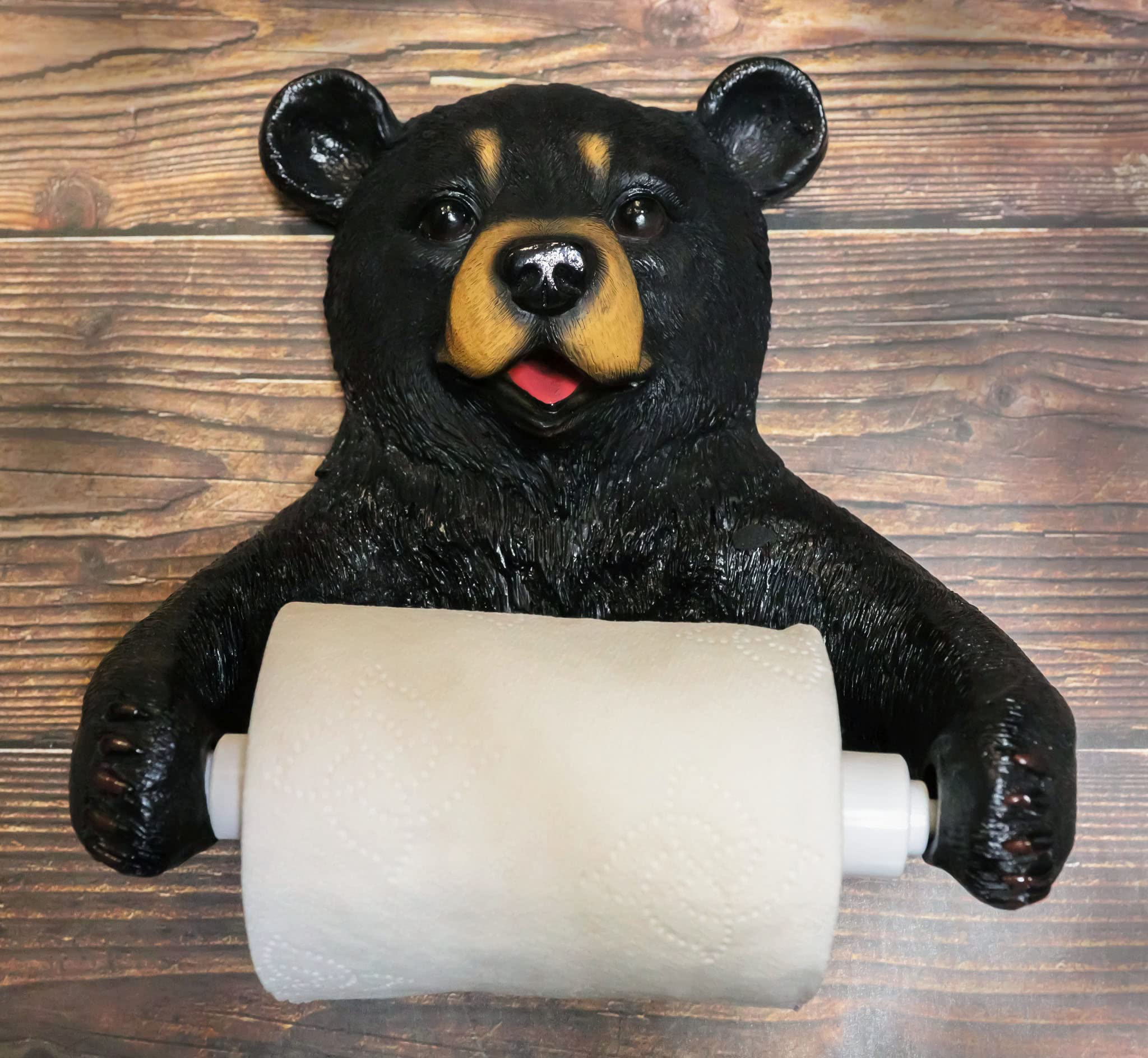 Ebros Whimsical Black Bear Toilet Paper Holder - Rustic Cabin Bathroom Wall Decor (8.25