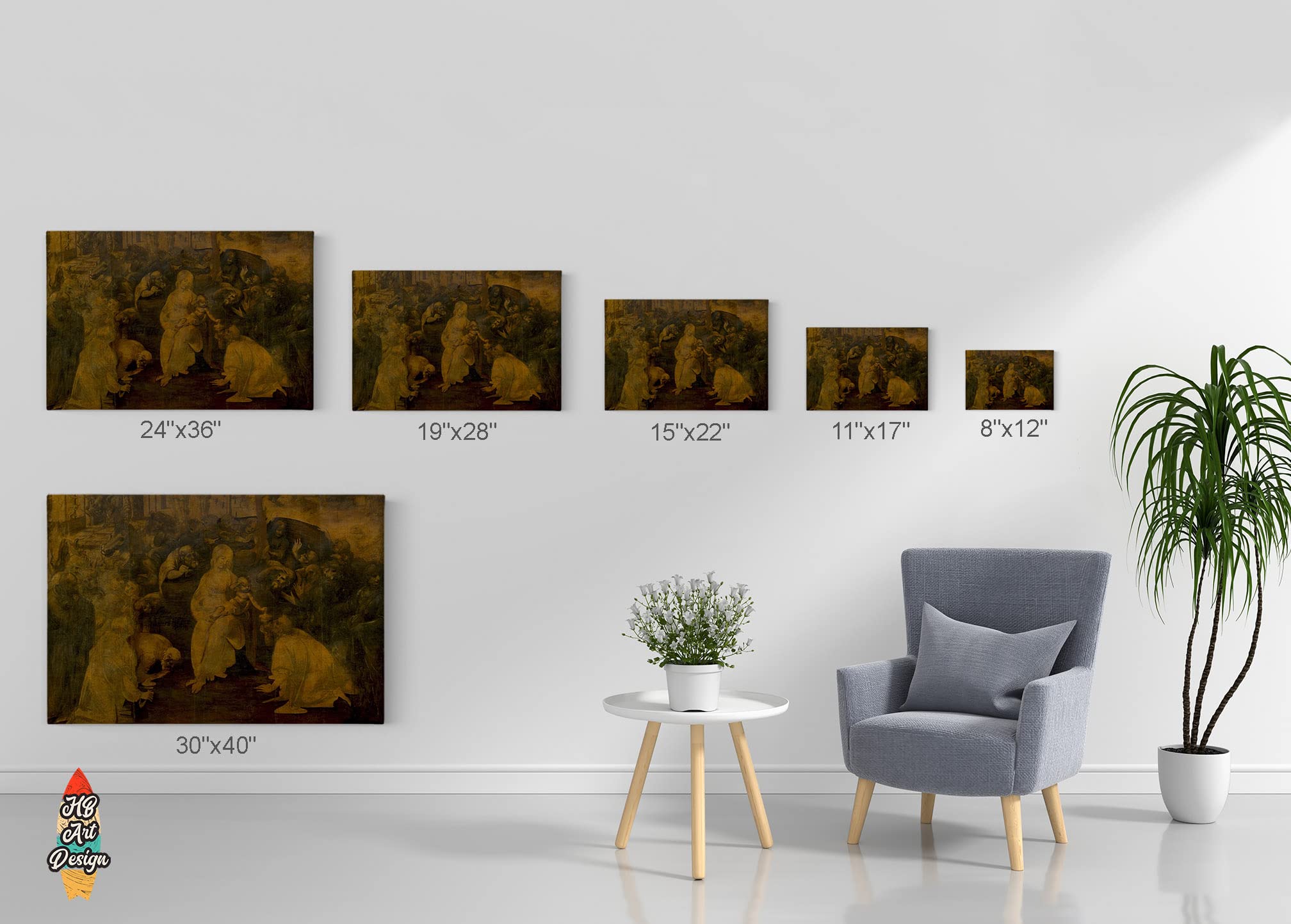 Leonardo Da Vinci Adoration of the Magi Canvas Wall Art Print - Renaissance Classic Oil Painting Masterpiece - Fine Art Home Decor for Living Room, Bedroom & Office - Ready to Hang 24x36 - Perfect for Art Lovers & Renaissance Style Interior Design