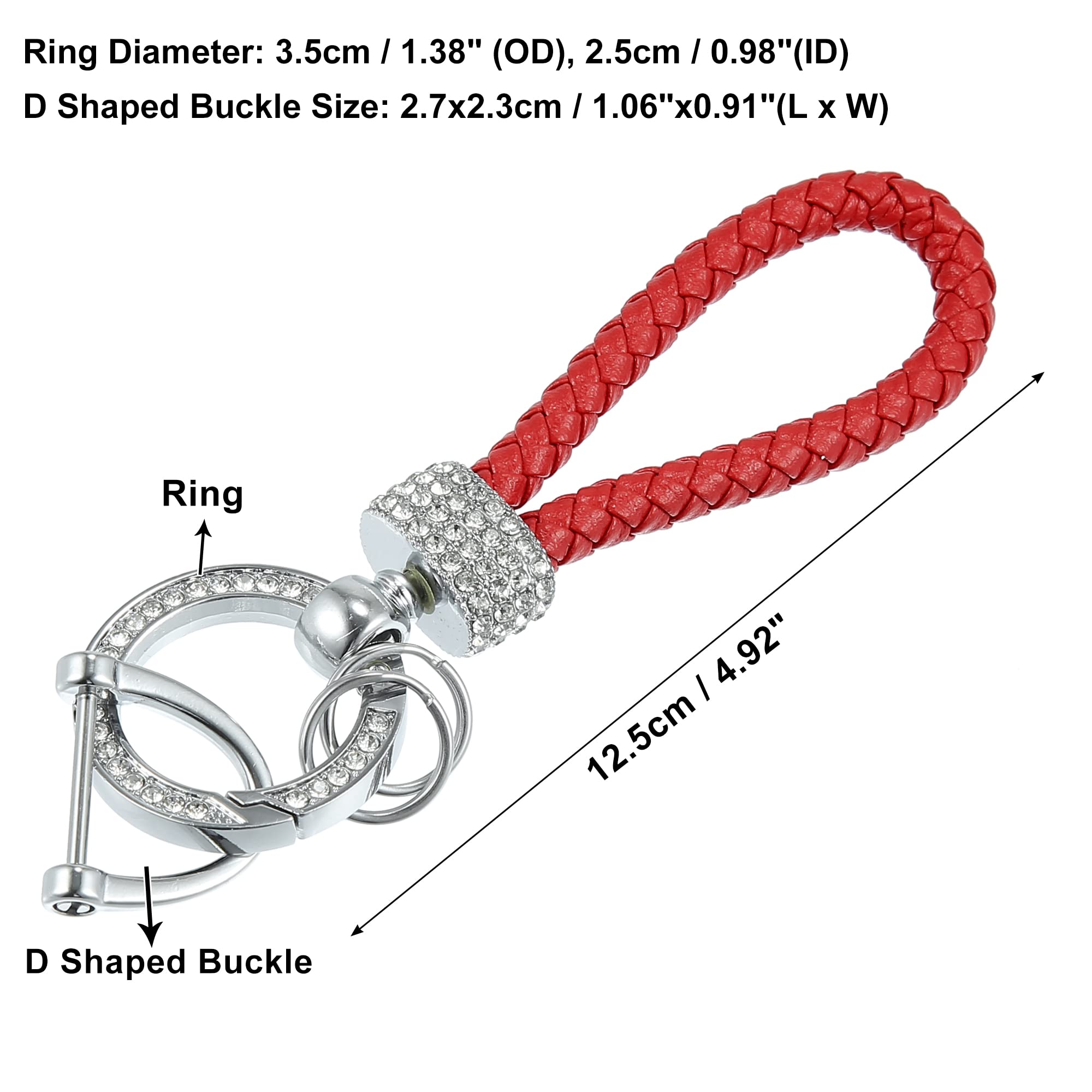 X AUTOHAUX Braided PU Leather Car Key Chain with 360° Rotatable D-Ring - Stylish Key Holder for Men & Women (Red) - Perfect for Key Organization, Car Keys, and Everyday Carry Accessories