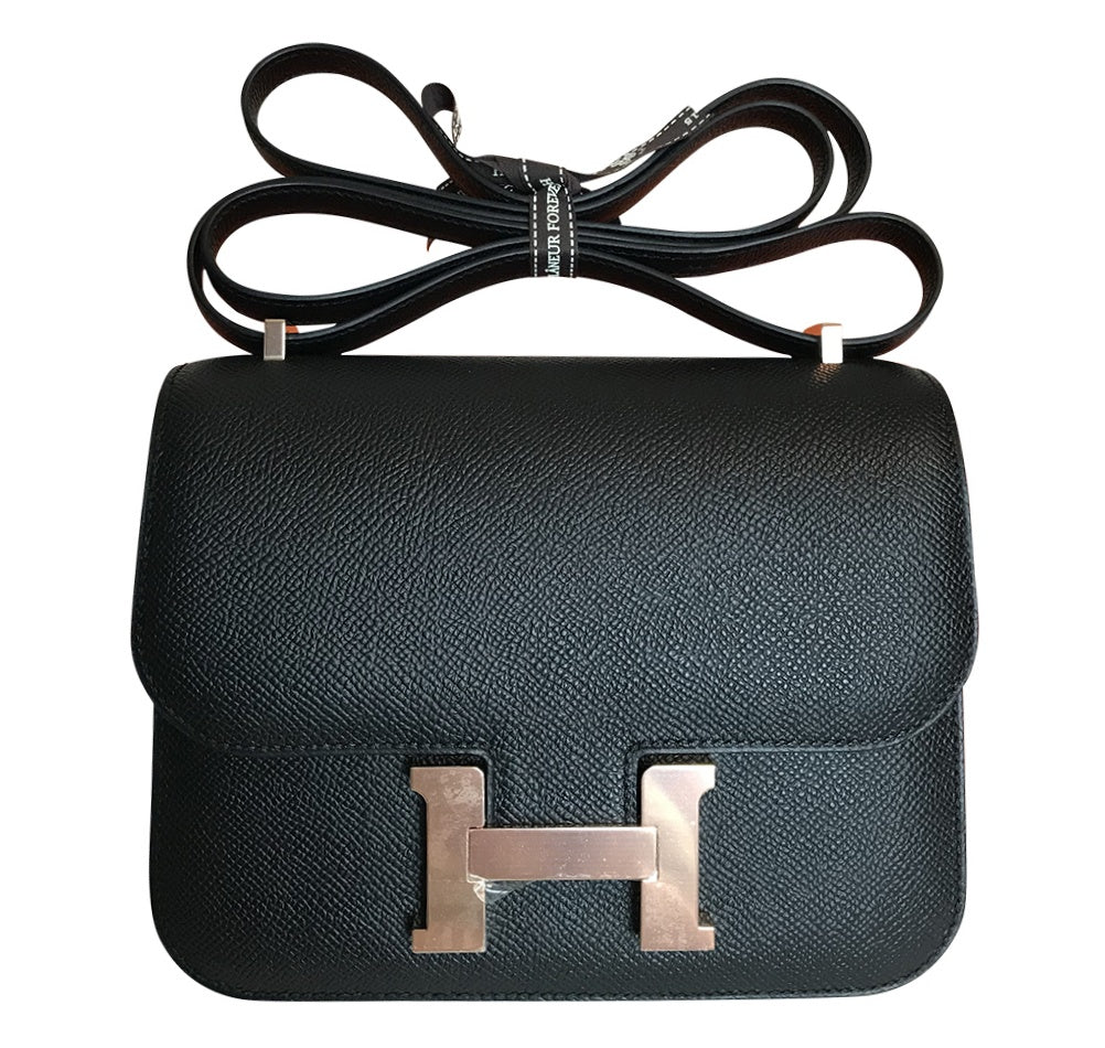 Hermès Constance Mini Bag in Noir Epsom Leather with Rose Gold Hardware - Perfect for Evening Events & Luxury Fashion Accessories