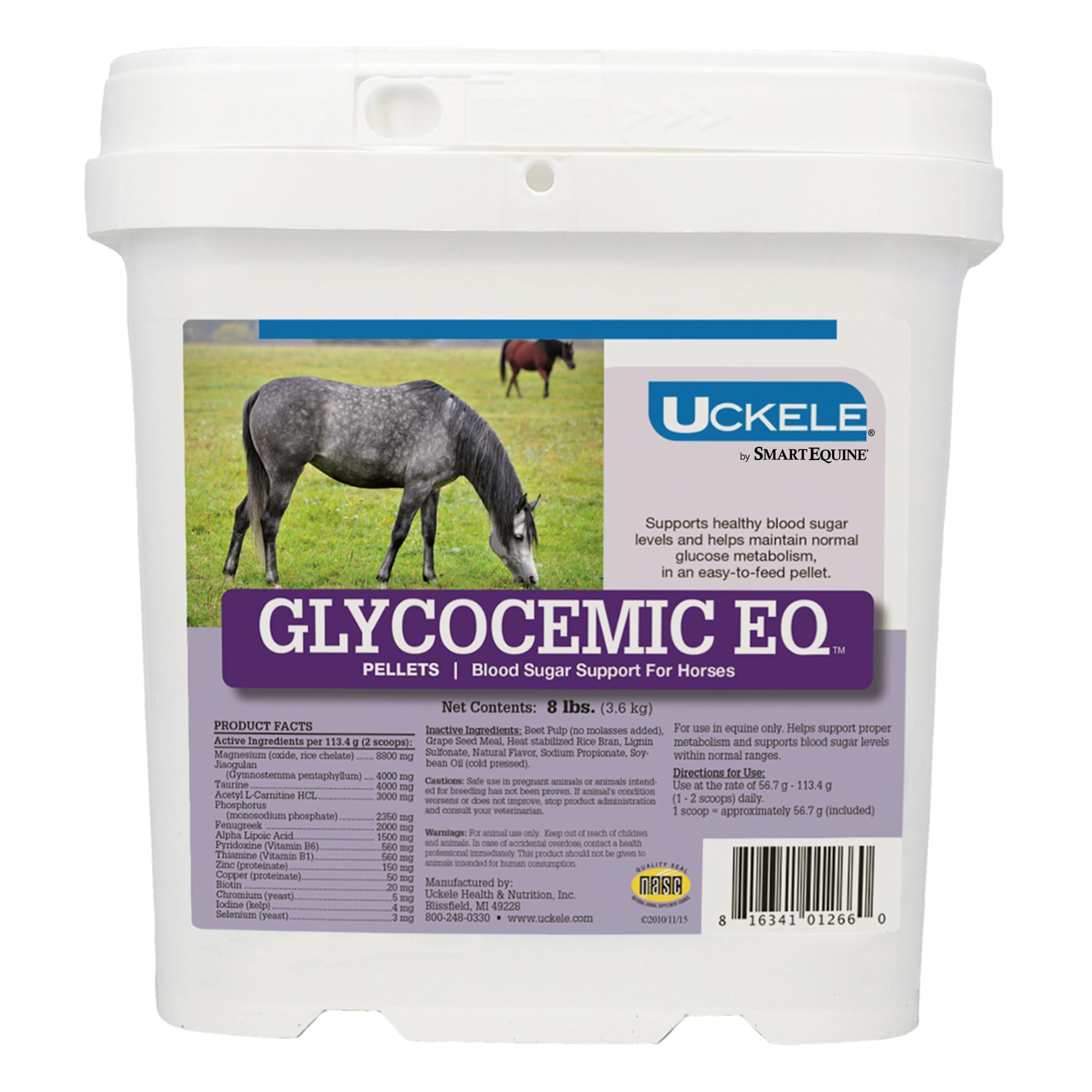 Uckele by SmartPak Glycocemic EQ™ Pellets - Horse Metabolic Supplement for Thyroid & Metabolic Support with Vitamins & Minerals | 8 lb Bucket | Supports Healthy Weight & Energy Levels for Performance Horses