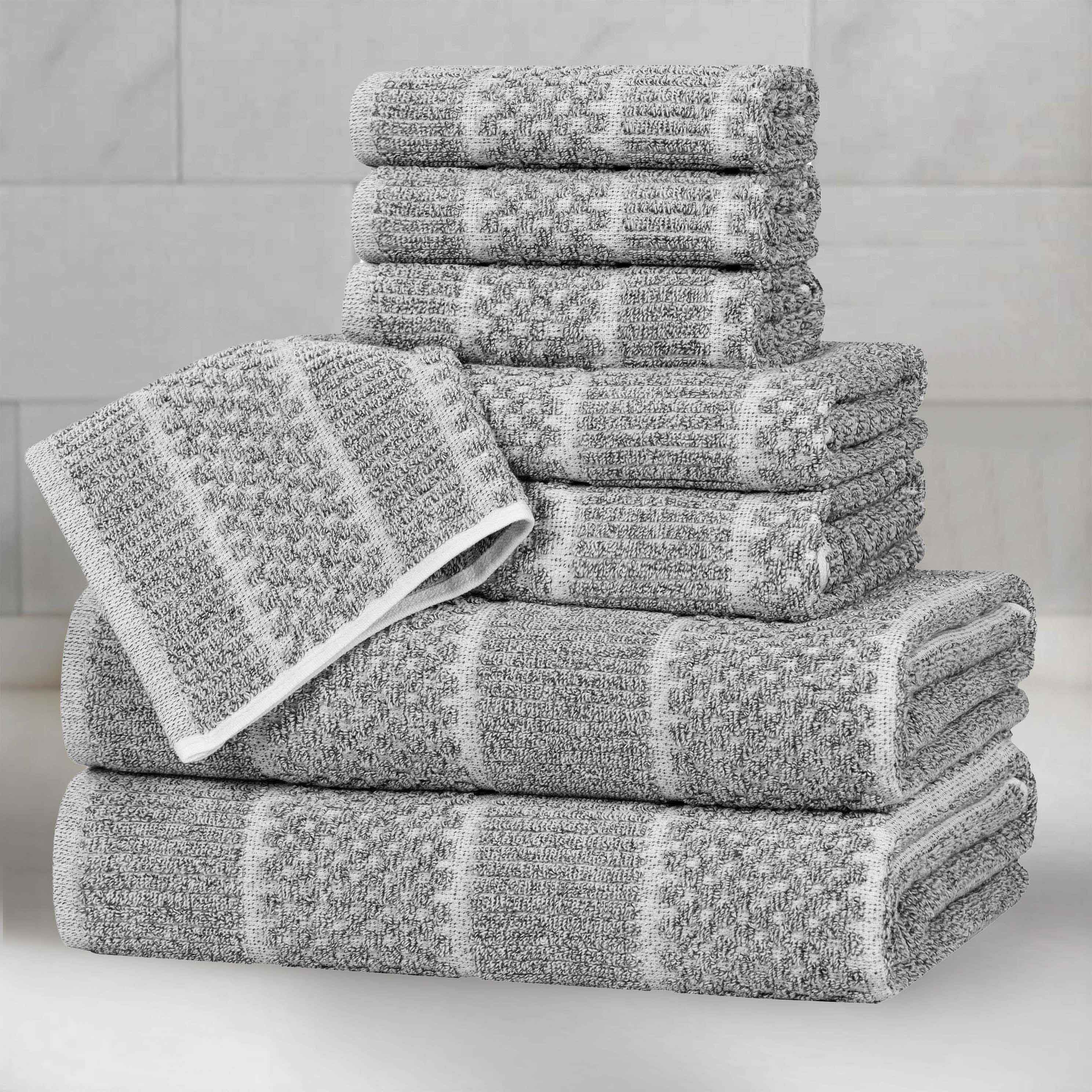 Premium 8-Piece Cotton Blend Towel Set - Medium Weight, Checkered & Ribbed Design for Bath, Spa, and Beach | Soft & Absorbent Luxury Towels