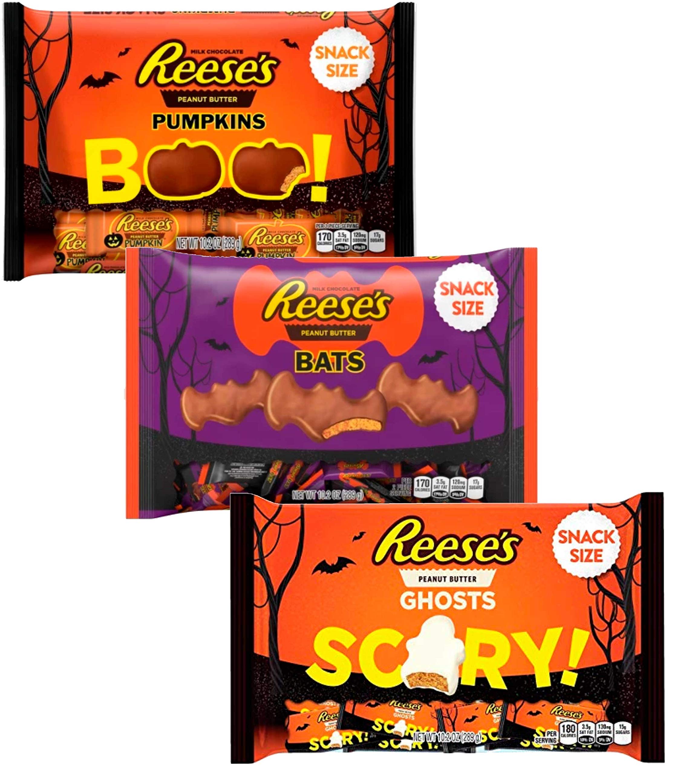 **Halloween Chocolate Assortment - Peanut Butter Candy with Chocolate Pumpkins, White Ghosts & Bats - 10.2oz Variety Pack Snack for Trick-or-Treating, Parties & Gift Baskets**