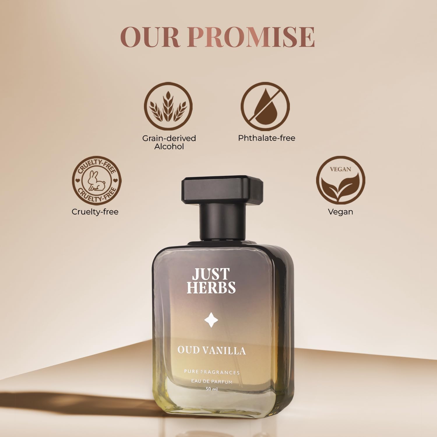 Just Herbs Intense Oud Vanilla EDP Perfume for Men - Long Lasting Fragrance, 50ml | Premium Vanilla & Oud Scent for Date Night, Office & Special Occasions