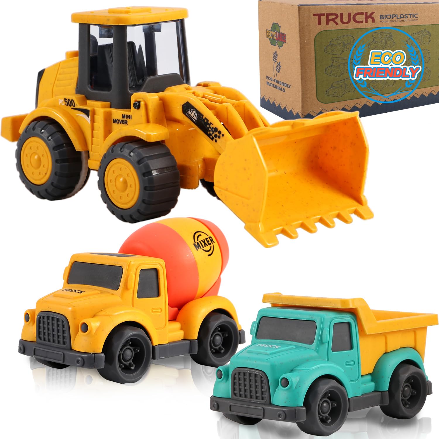 BPA-Free & Non-Toxic Toddler Toy Cars Set - Dump Truck, Cement Mixer & Excavator for Kids Ages 2-4 | Outdoor Construction Vehicle Playset for Boys & Girls | Perfect Birthday Gift for 2-3 Year Olds | Sandbox, Backyard & Indoor Pretend Play