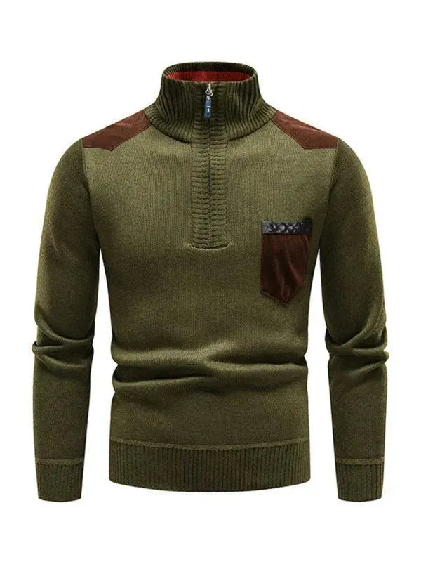 Men's Stand-Up Collar Patchwork Zipper Turtleneck Sweater - Winter Fashion for Casual & Business Wear
