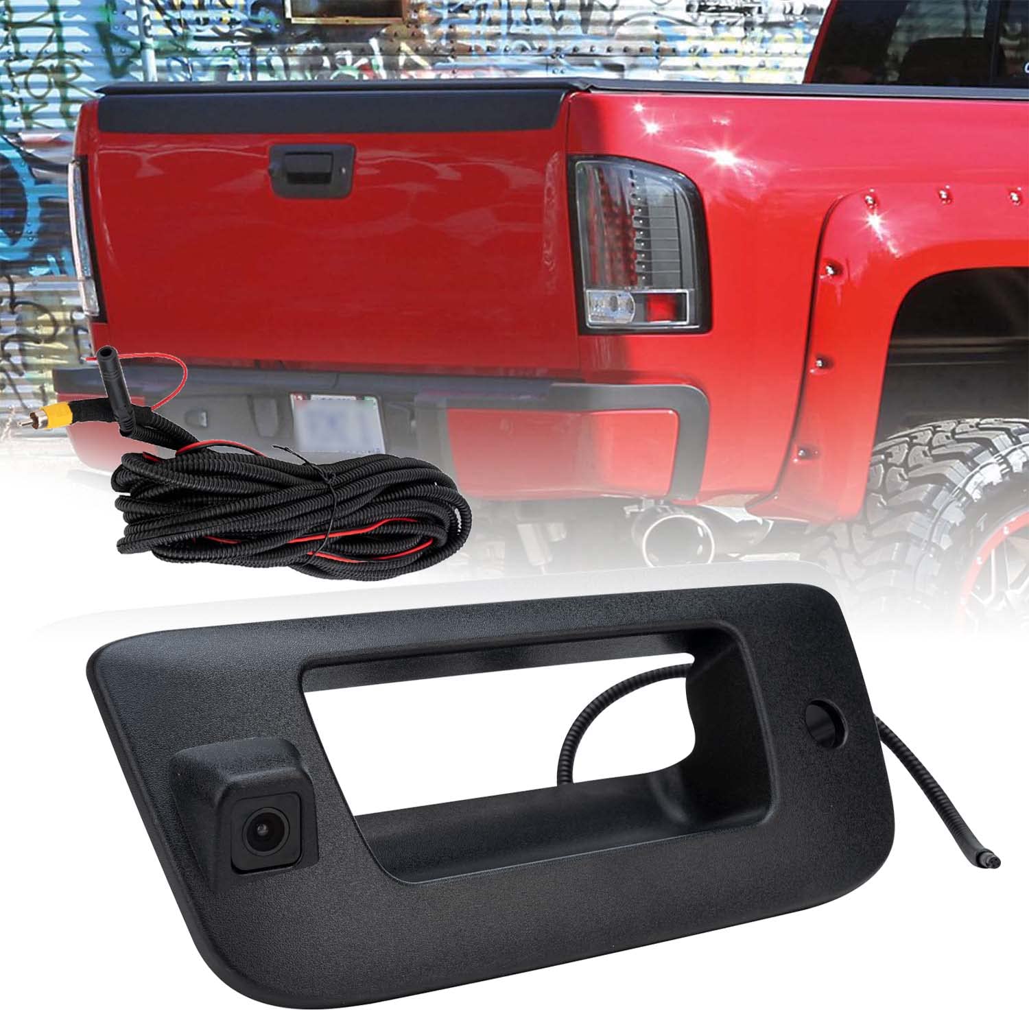 **2007-2013 Chevy Silverado & GMC Sierra Rear View Backup Camera - Tailgate Handle Replacement with Night Vision, Waterproof & Easy Installation for Safe Parking & Reversing**