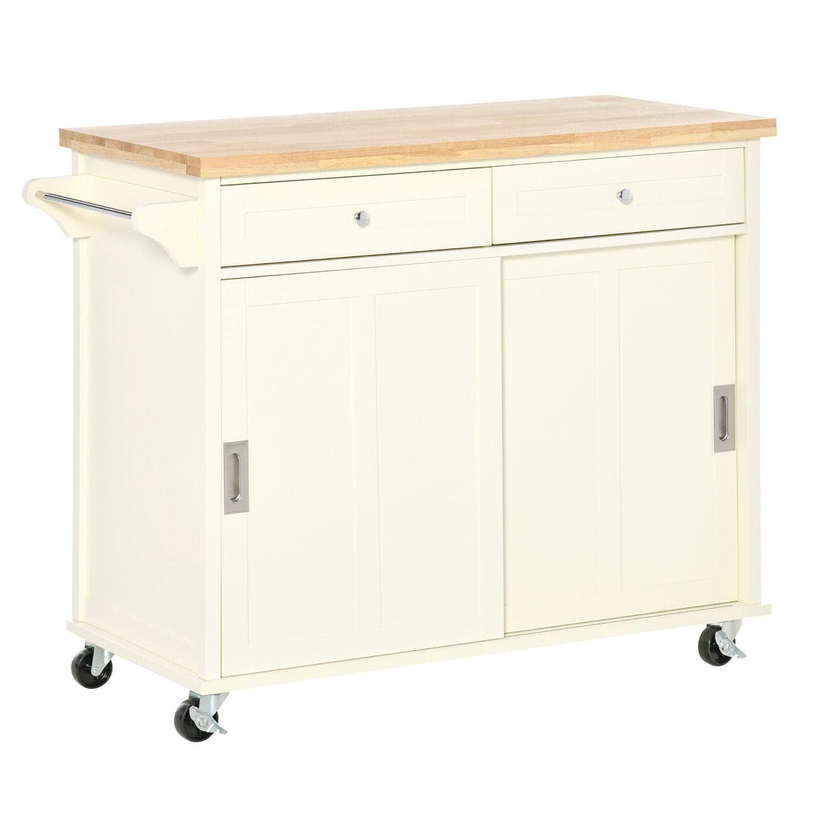 Premium Rolling Kitchen Island Cart with Rubberwood Top - Mobile Utility Trolley, Storage Cabinet & Island Table for Small Spaces | Perfect for Food Prep, Extra Counter Space & Kitchen Organization