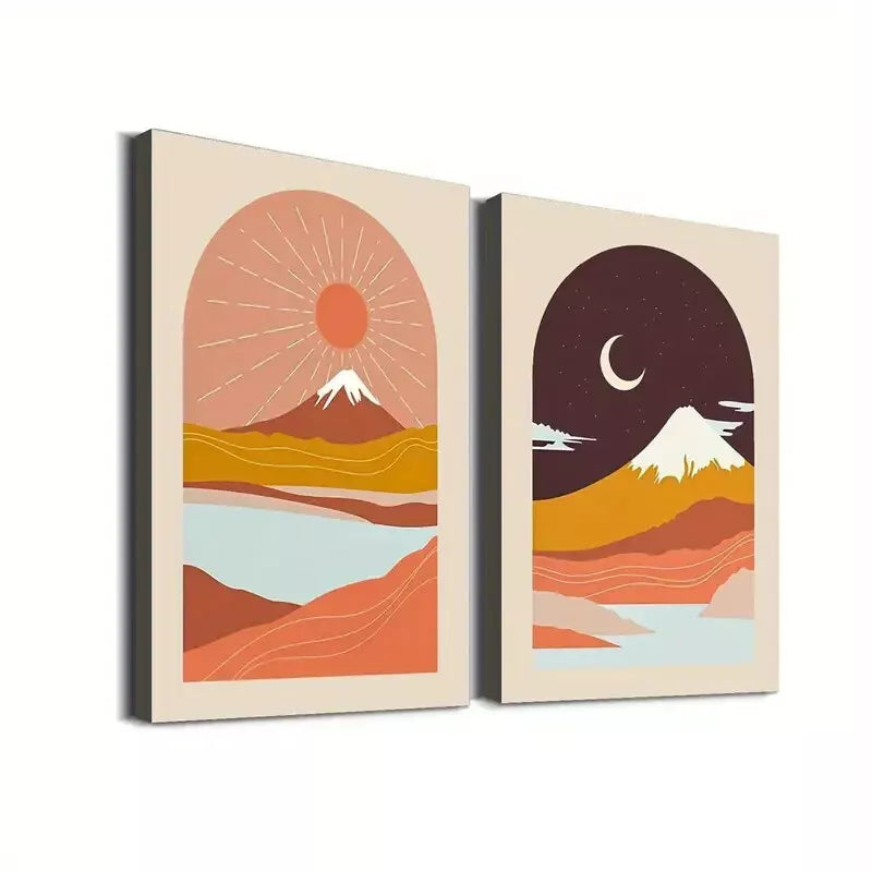 2pcs Modern Abstract Landscape Sunrise & Night Sky Wall Art - 50x75cm Framed Canvas Prints | High Quality 100% Australian Made | Ready to Hang | Perfect for Living Room, Bedroom & Office Decor
