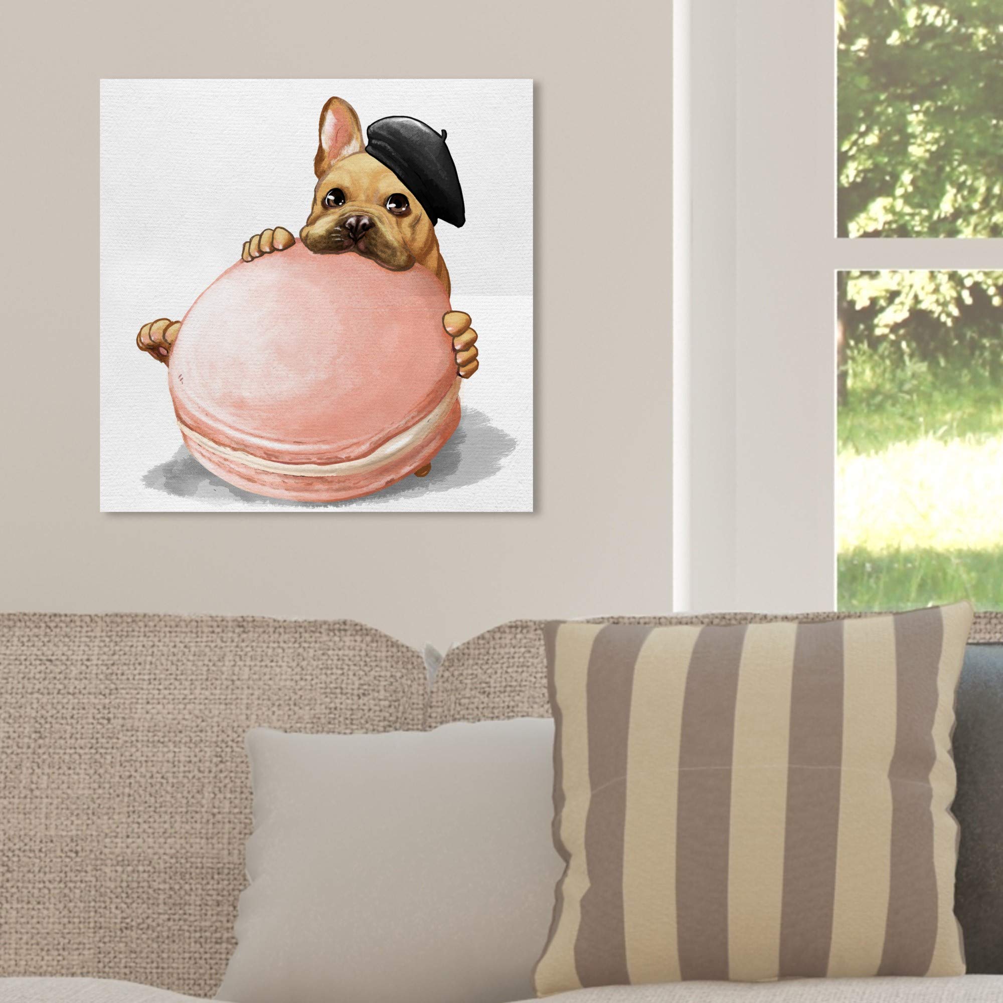 Macaron Frenchie Kitchen Wall Art Canvas Prints - French Bulldog & Dessert Decor for Home, Cafe, Bakery