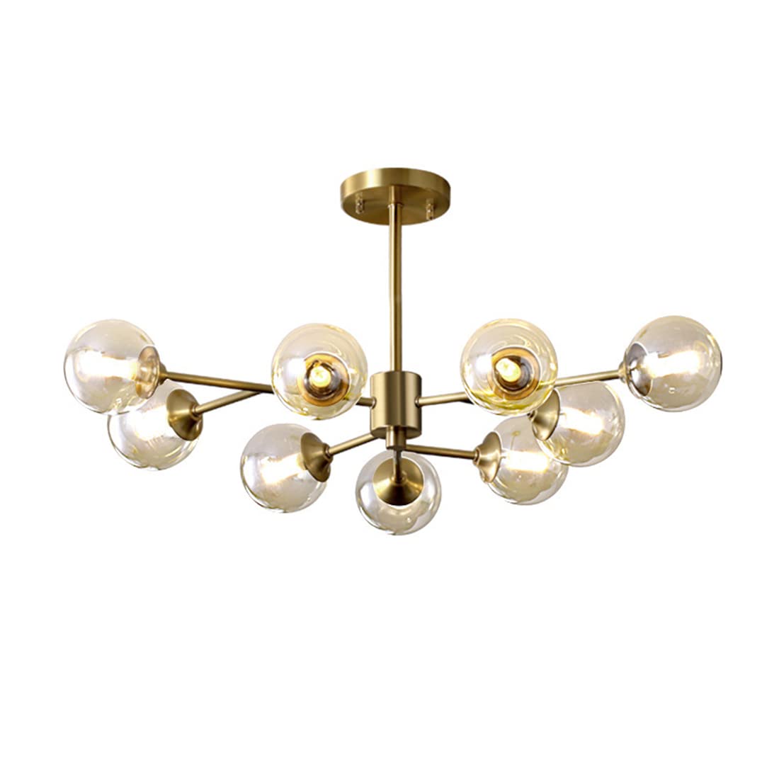 9-Light Gold Brass Linear Chandelier - Glass Globe Pendant Light Fixture for Dining Room, Bedroom, Living Room & Hallway | Modern Molecule Design & Warm Ambient Lighting | Perfect for Home Decor, Wedding Venues & Restaurant Lighting
