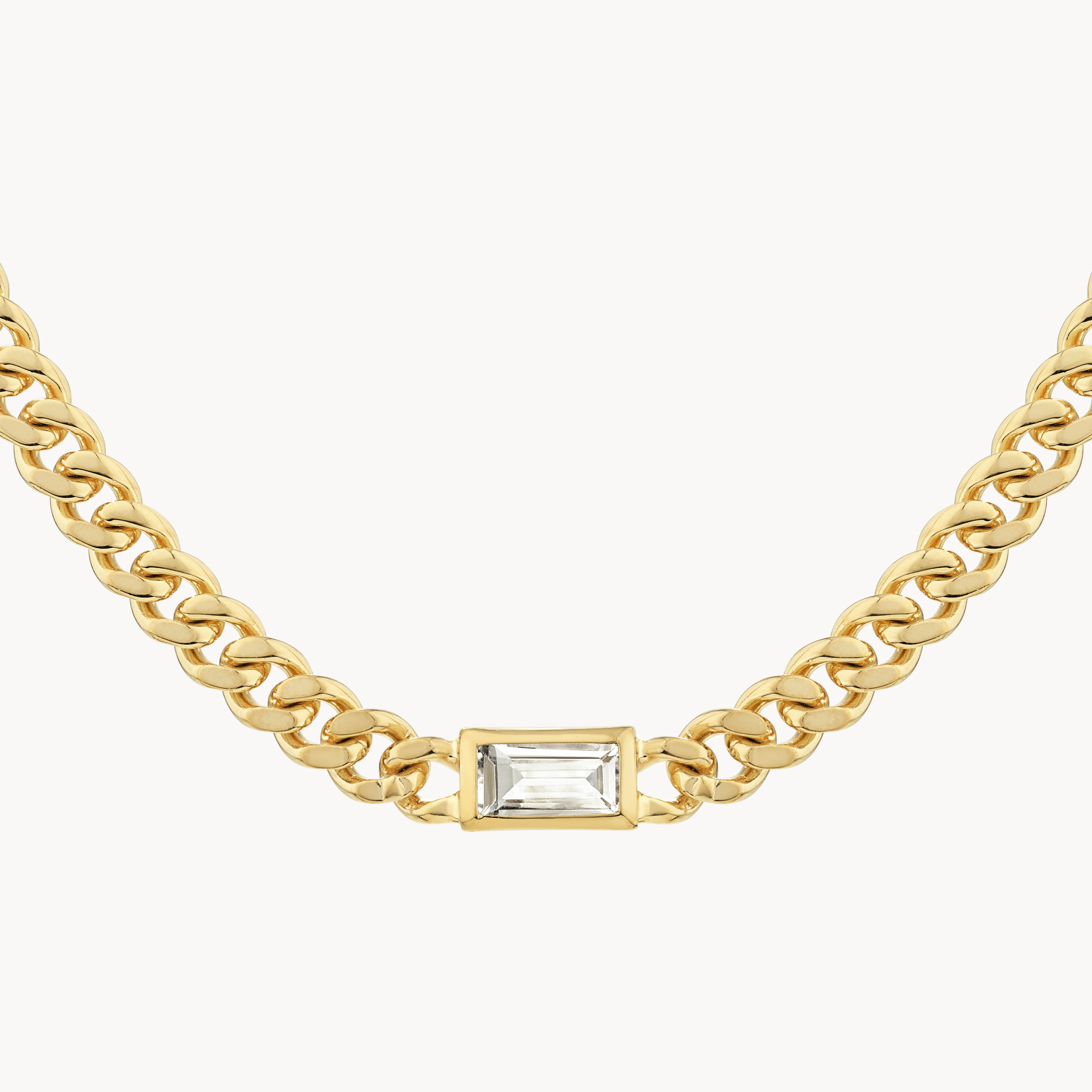 White Topaz Gold Curb Chain Necklace for Women - Elegant Layering Jewelry for Daily Wear & Special Occasions