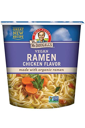 Dr. McDougall's Vegan Ramen Chicken Soup - Organic Instant Noodles, Oil-Free Non-GMO, 1.4oz Cups (Pack of 6) | Quick Vegan Meal, College Dorm Snack, Office Lunch & Emergency Food Supply
