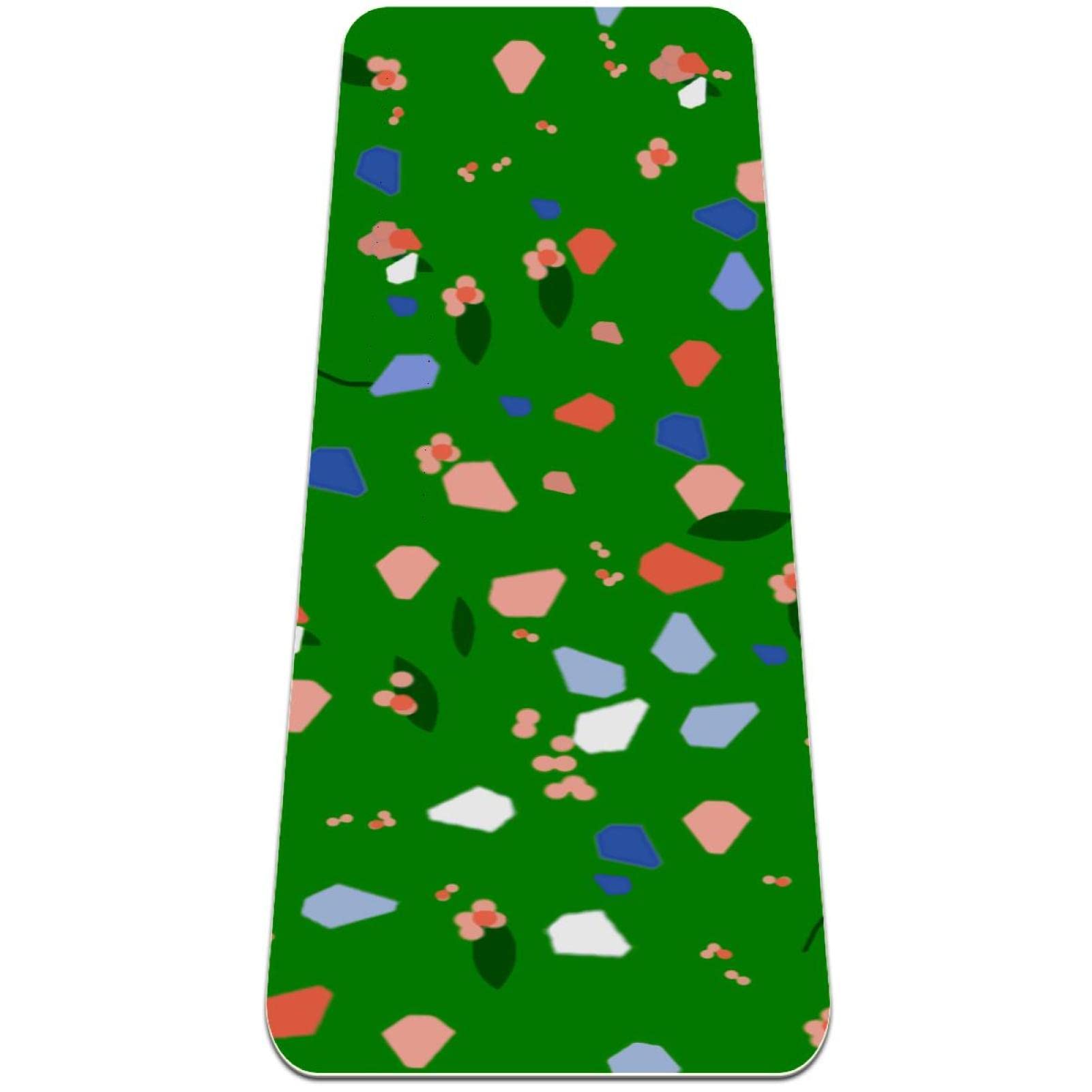 Premium Non-Slip Thick Yoga Mat for Women - Extra Cushioning Workout & Exercise Mat with Floral Vintage Green Design - Perfect for Home Gym, Pilates, Hot Yoga & Fitness Training