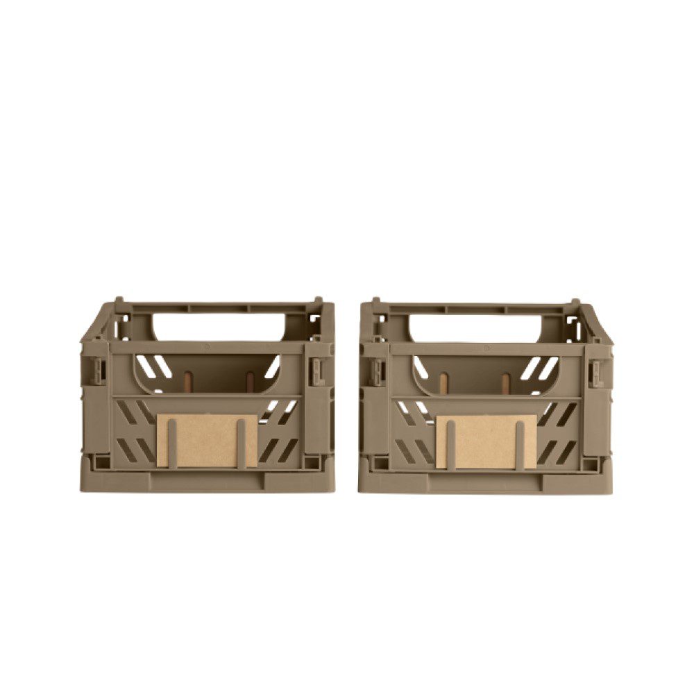 DESIGNSTUFF Slant Collapsible Storage Crate Set of 2, Small 25x16cm, Foldable Organizer Bin for Home Office Closet, Taupe - Perfect for Toy Storage, Laundry Basket & Shelf Organization