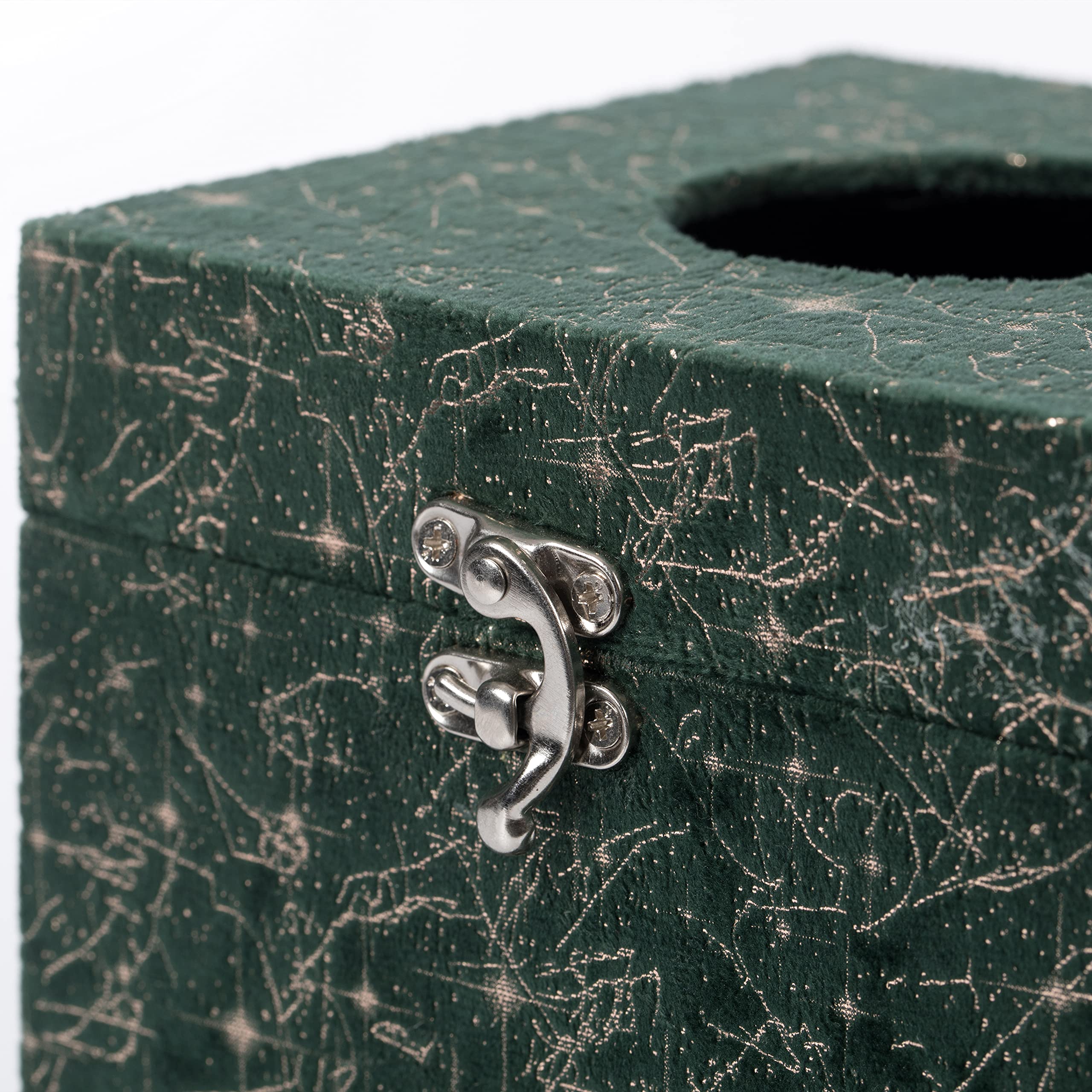 Square Velvet Modern Paper Facial Tissue Box Cover Holder - Stylish Home & Office Desk Organizer for Living Room, Bedroom, Bathroom - Green