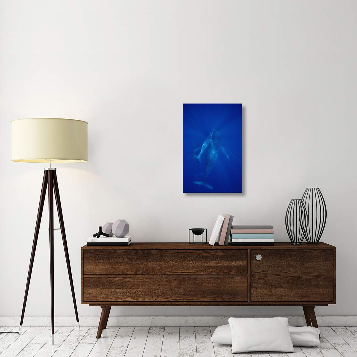 Humpback Whale Cow, Calf and Male Escort Canvas Art Print - 20x30 Inch Hawaiian Ocean Wildlife Wall Decor - Perfect for Living Room, Bedroom or Office