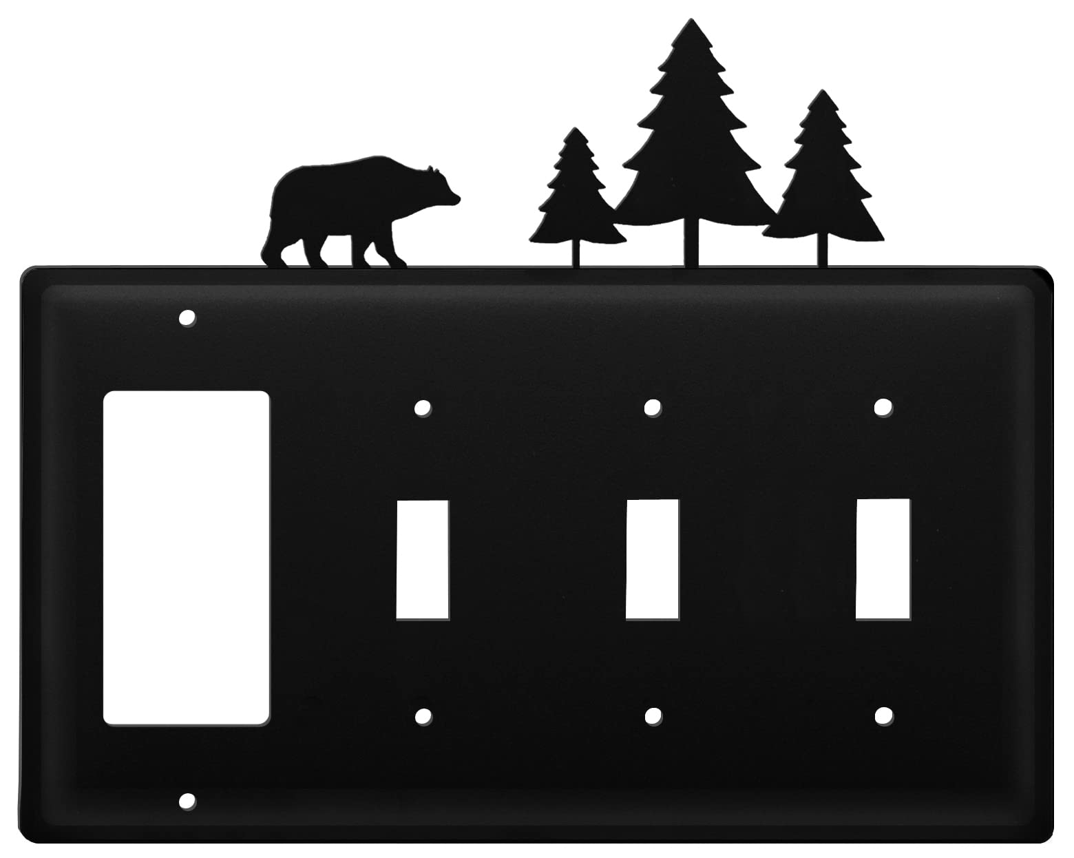 Wrought Iron Bear and Pine Trees GFCI Triple Switch Cover Plate - Rustic Decor for Cabins, Log Homes, and Outdoor Spaces