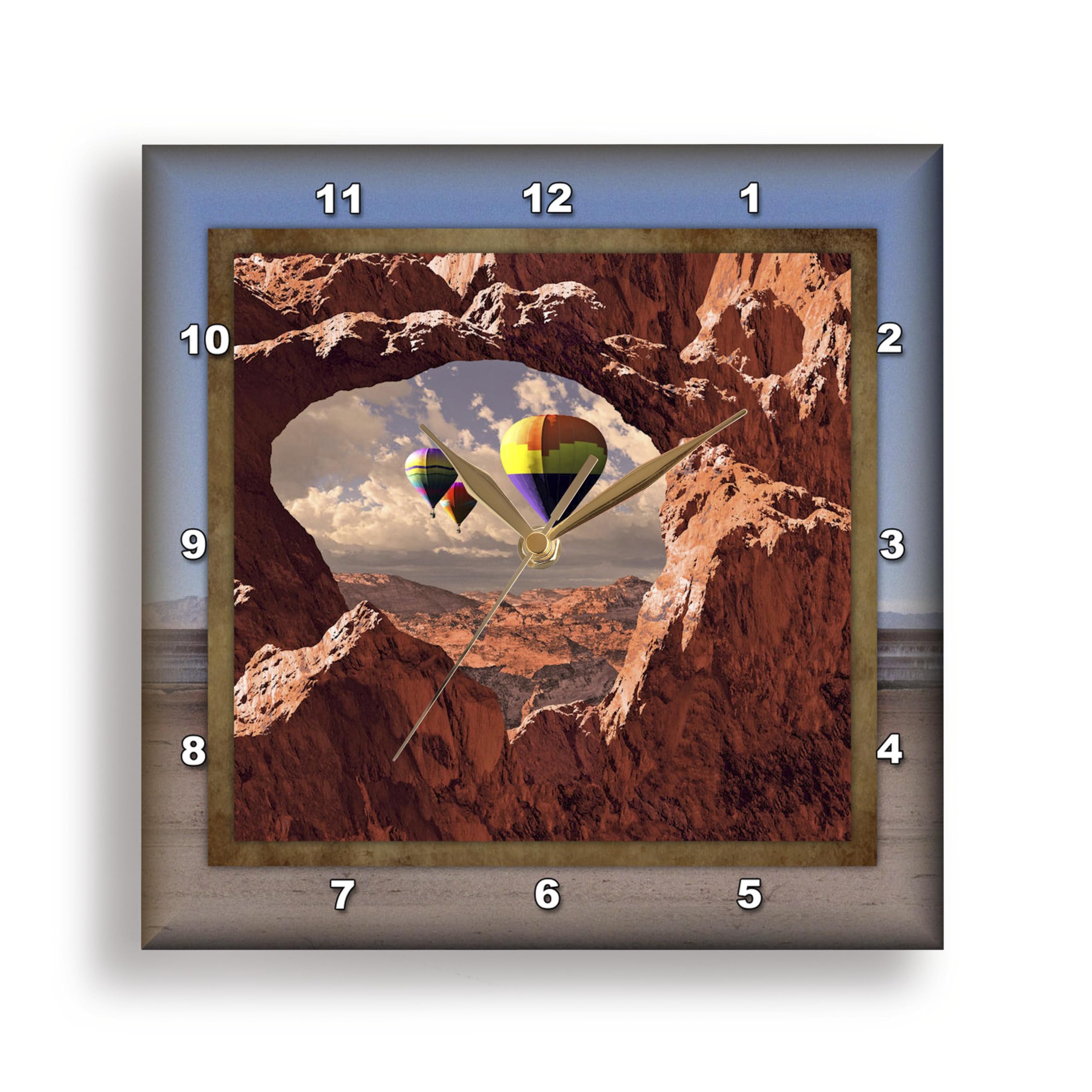 3D Rose Southwest Hot Air Balloons Wall Clock - 13 x 13 Inch Decorative Clock for Living Room, Bedroom, Office & Kitchen Decor
