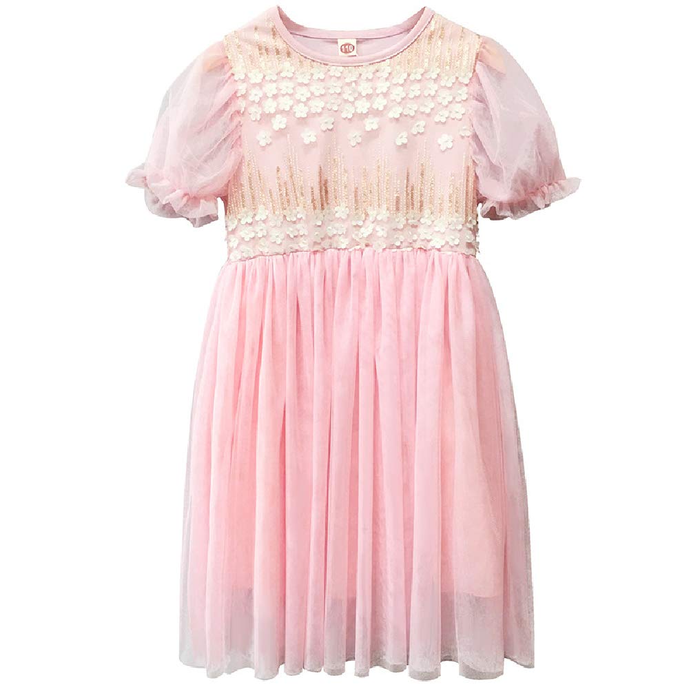 Quenny Korean Style Girls' Mesh Princess Summer Dresses - Floral Flower Party Dresses for Toddler & Kids - Perfect for Birthday, Photo Shoots & Outdoor Play