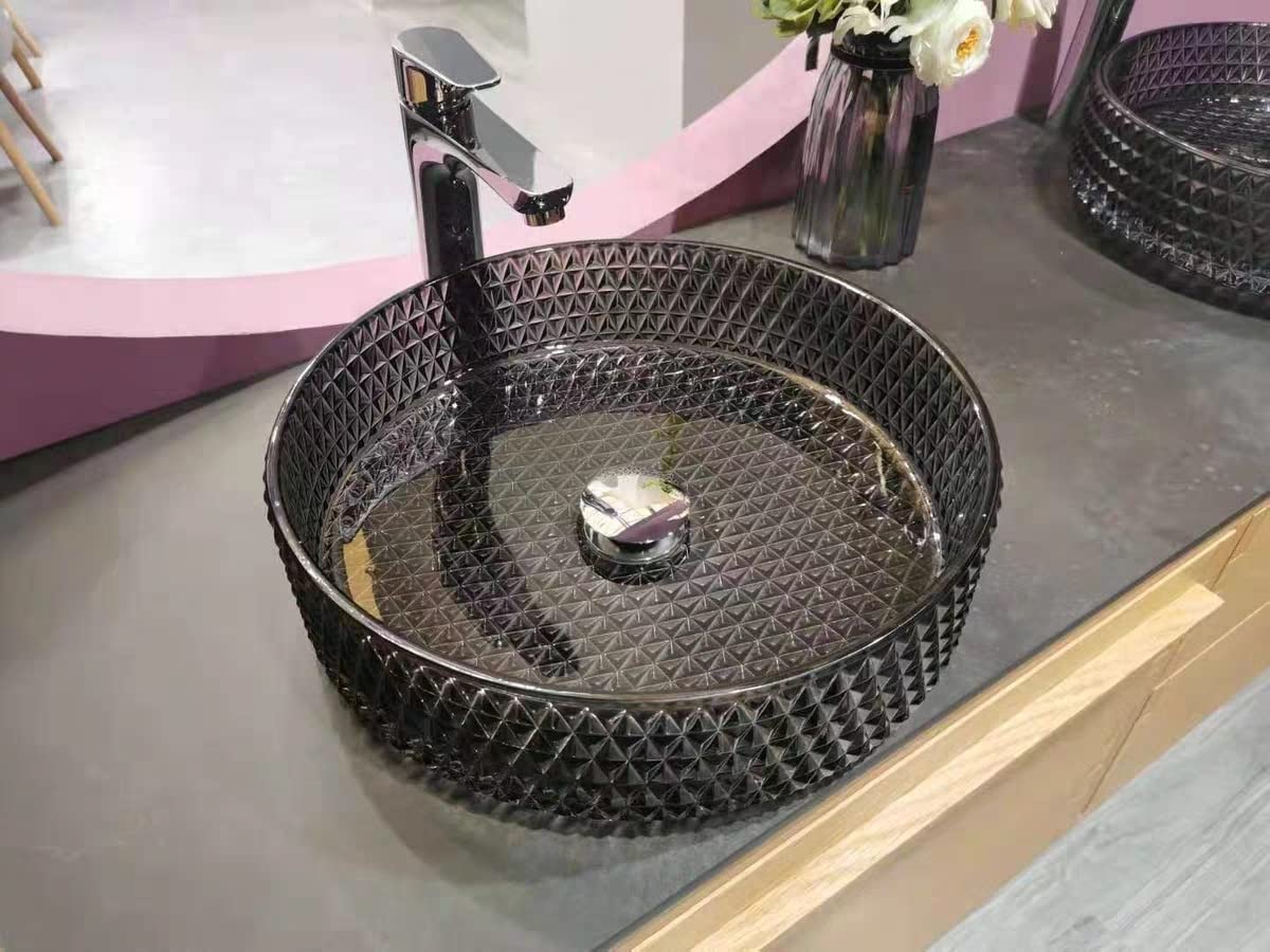 Lovedima Black Glass Vessel Sink - Modern Above Counter Bathroom Vanity Wash Basin for Contemporary Home Decor | Perfect for Master Bath, Powder Room, and Guest Bathroom Renovations