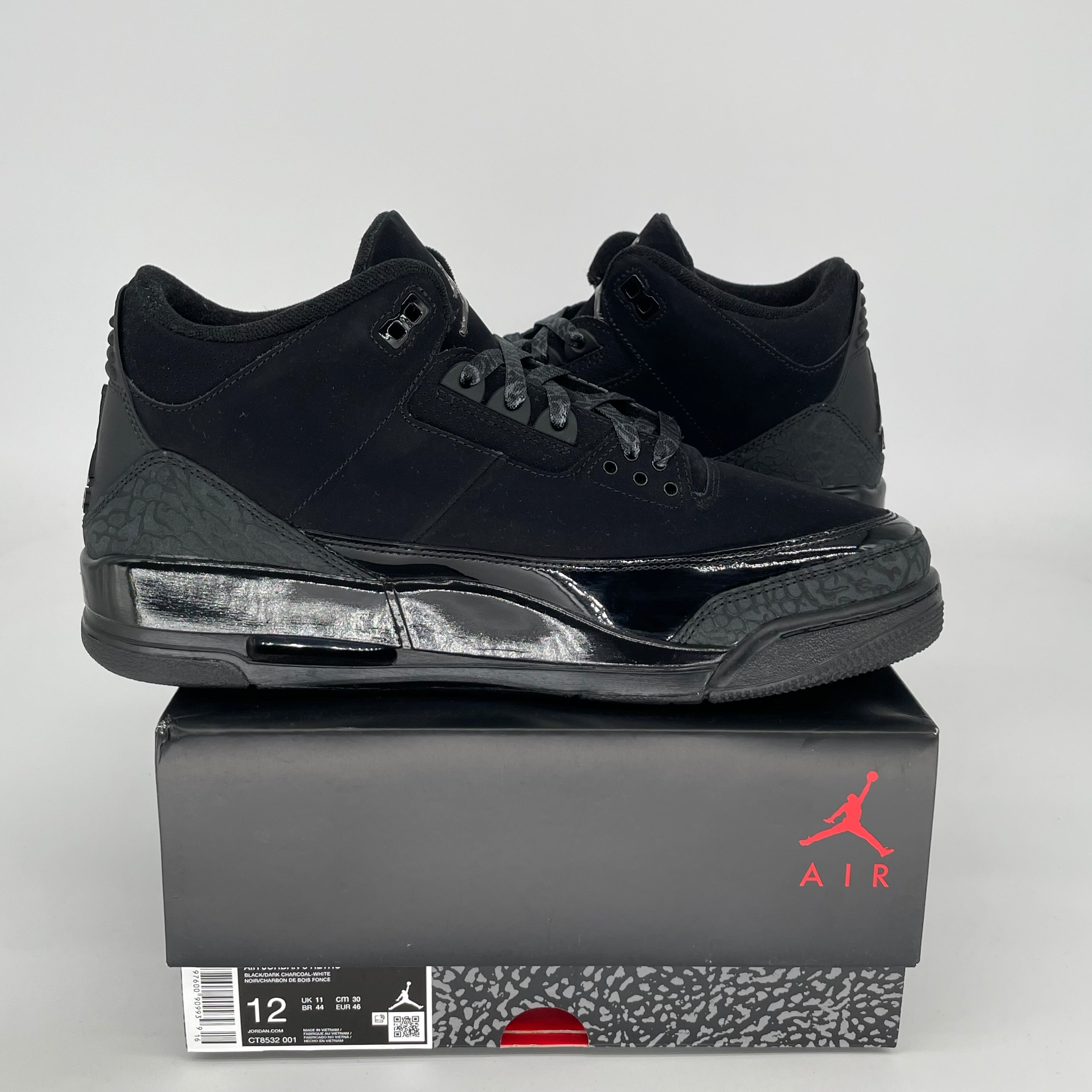 AIR JORDAN 3 Black Cat Men's Basketball Shoes - Size 12 (CT8532-001) | Retro Sneakers for Streetwear & Casual Outfits