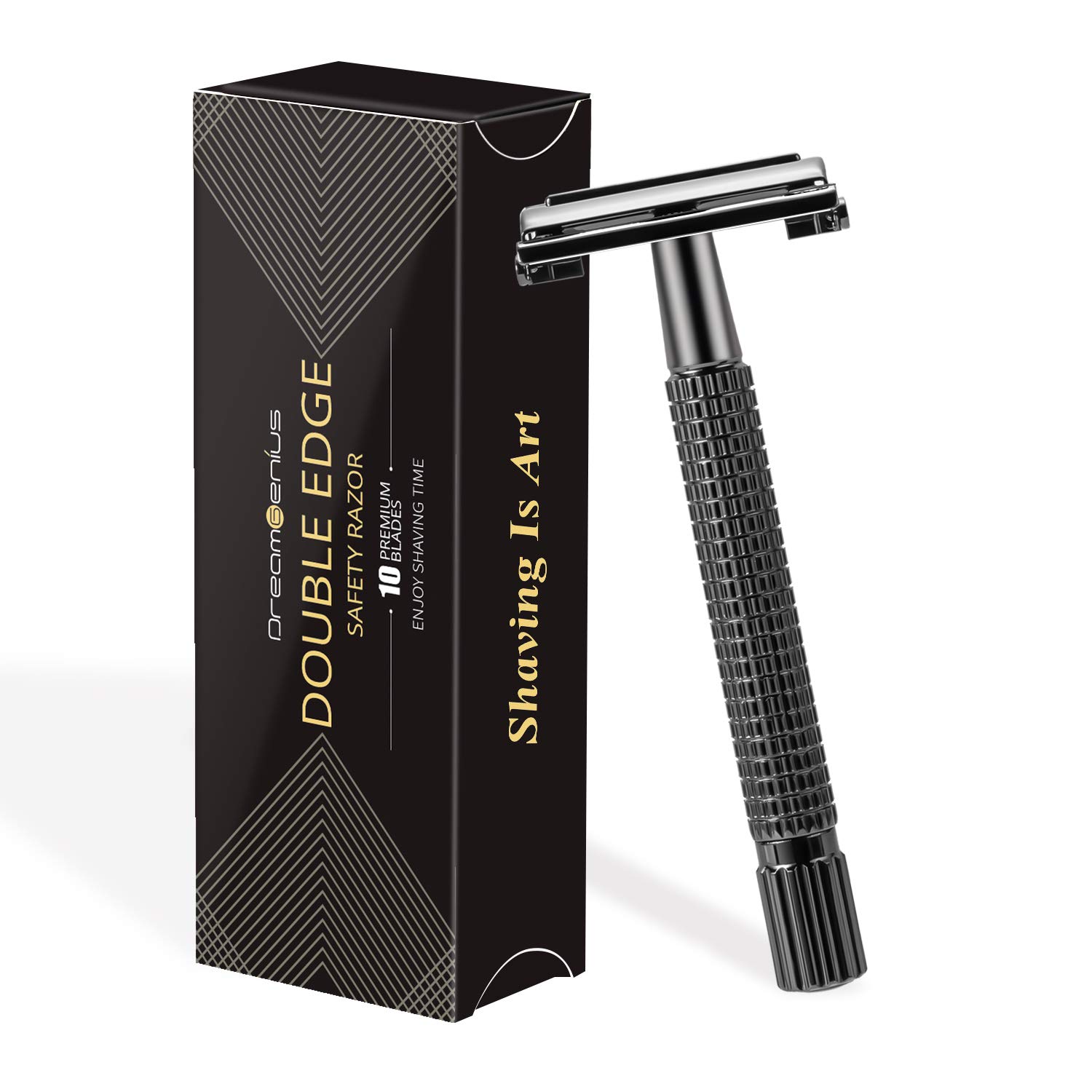 DreamGenius Double Edge Safety Razor for Men & Women - Long Handle Butterfly Open Design with 10 Stainless Steel Blades - Smooth & Precise Shaving for Face, Legs & Body - Perfect for Travel & Home Use
