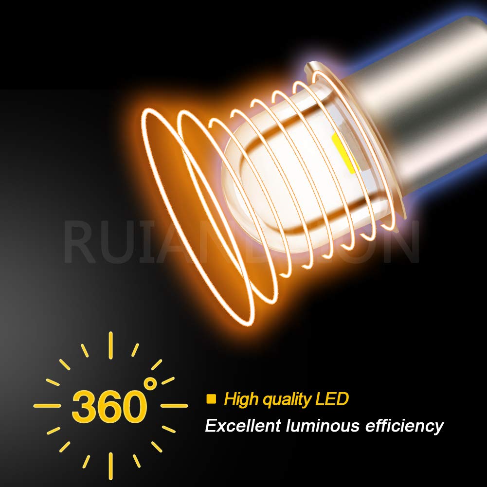 Ruiandsion Upgrade LED Flashlight Bulb 6V P13.5S Base - 5 Pack White Non-Polarity Replacement Bulbs for Flashlights & Torches - Perfect for Camping, Hiking, Emergency Kits & Outdoor Adventures