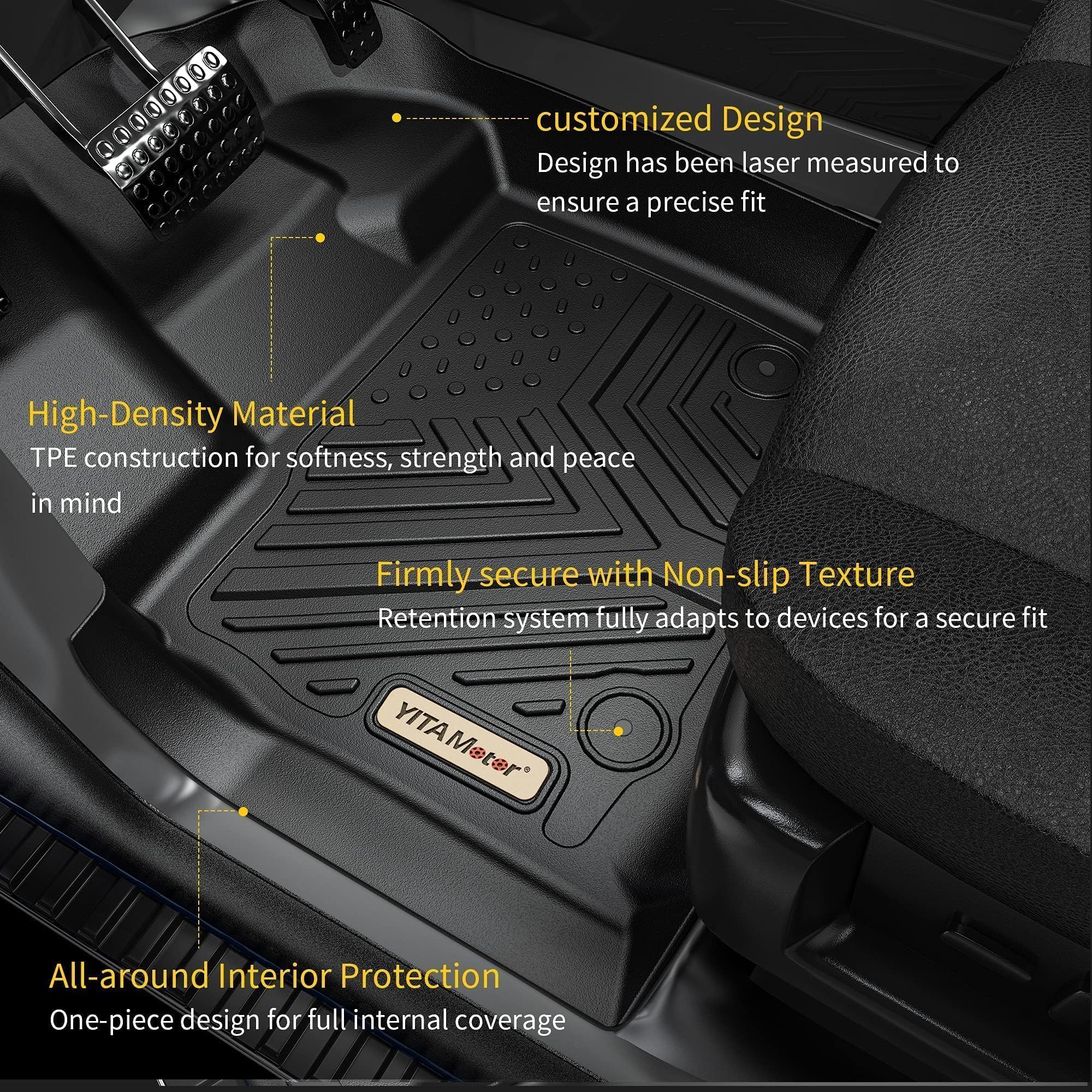 YITAMOTOR Custom Fit All-Weather Floor Mats for 2013-2017 Honda Accord Sedan - 1st & 2nd Row Heavy Duty Car Floor Liners - Black Rubber Car Mats for Protection Against Dirt, Mud & Snow - Perfect for Daily Commute & Road Trips