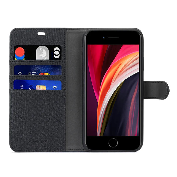 iPhone SE (2022) Protective Wallet Case with Card Slots - Slim Blue & Black Cover for Everyday Use and Travel