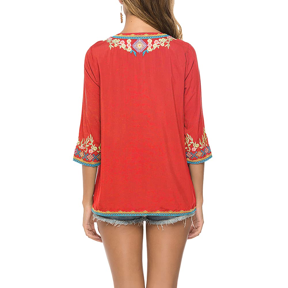 Grosy Women's Casual Summer Tops - Bohemian Floral Embroidered Blouse, Hippie Shirts, Mexican Peasant Tunic | Perfect for Music Festivals, Beach Vacations & Boho Chic Outfits