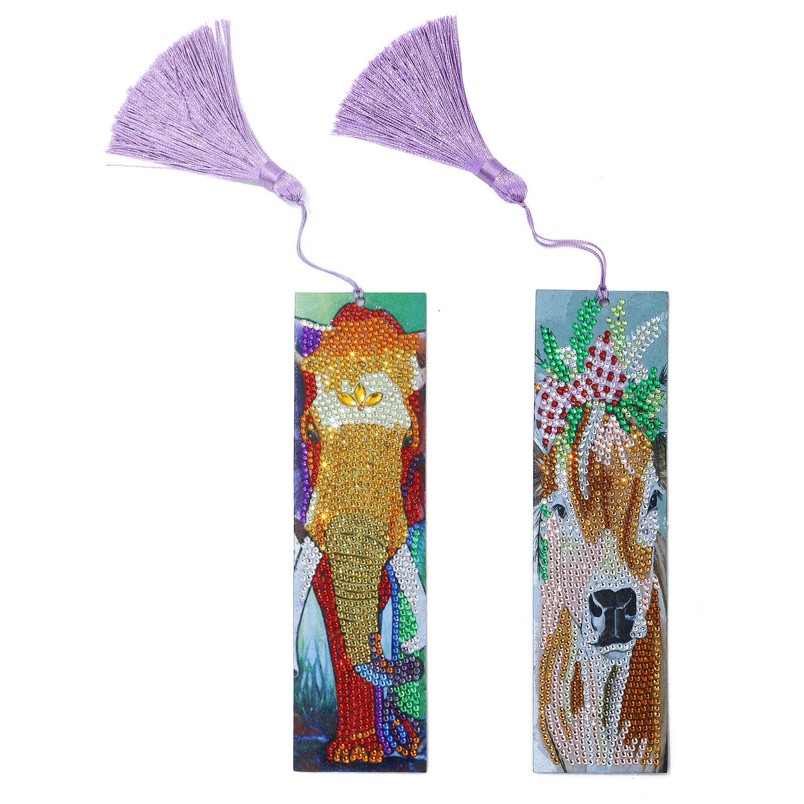 5D Diamond Painting Bookmarks Kit - DIY Rhinestone Mosaic Leather Tassel Bookmarks for Adults & Kids (Elephant & Cow Design) | Creative Handmade Gift for Book Lovers, Reading Accessories, Party Favors