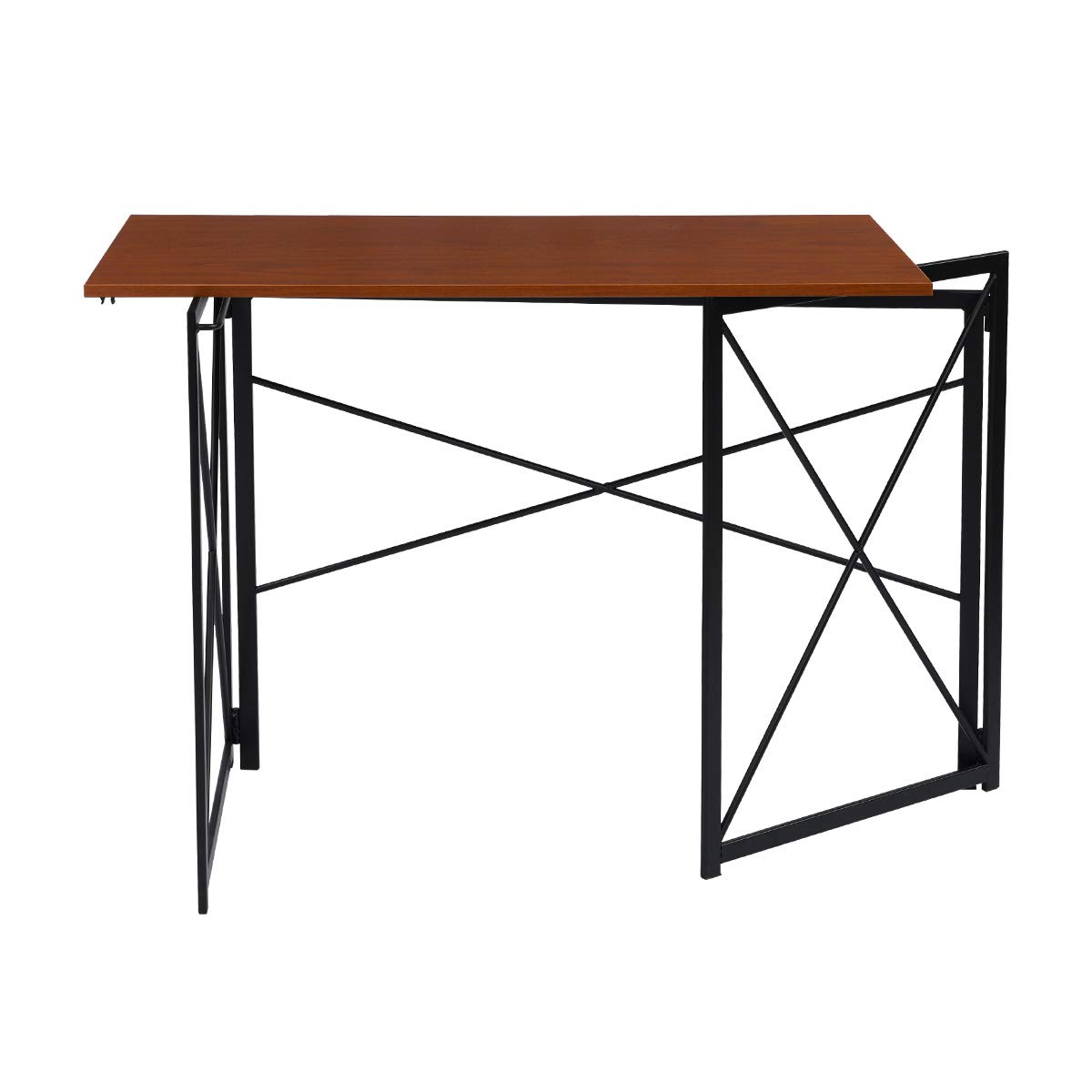 Modern Industrial Writing Computer Desk - Simple Study Desk with Walnut Brown Top & Black Frame, Folding Laptop Table for Home Office, Dorm Room, Small Spaces | Compact Workspace Solution for Students & Professionals