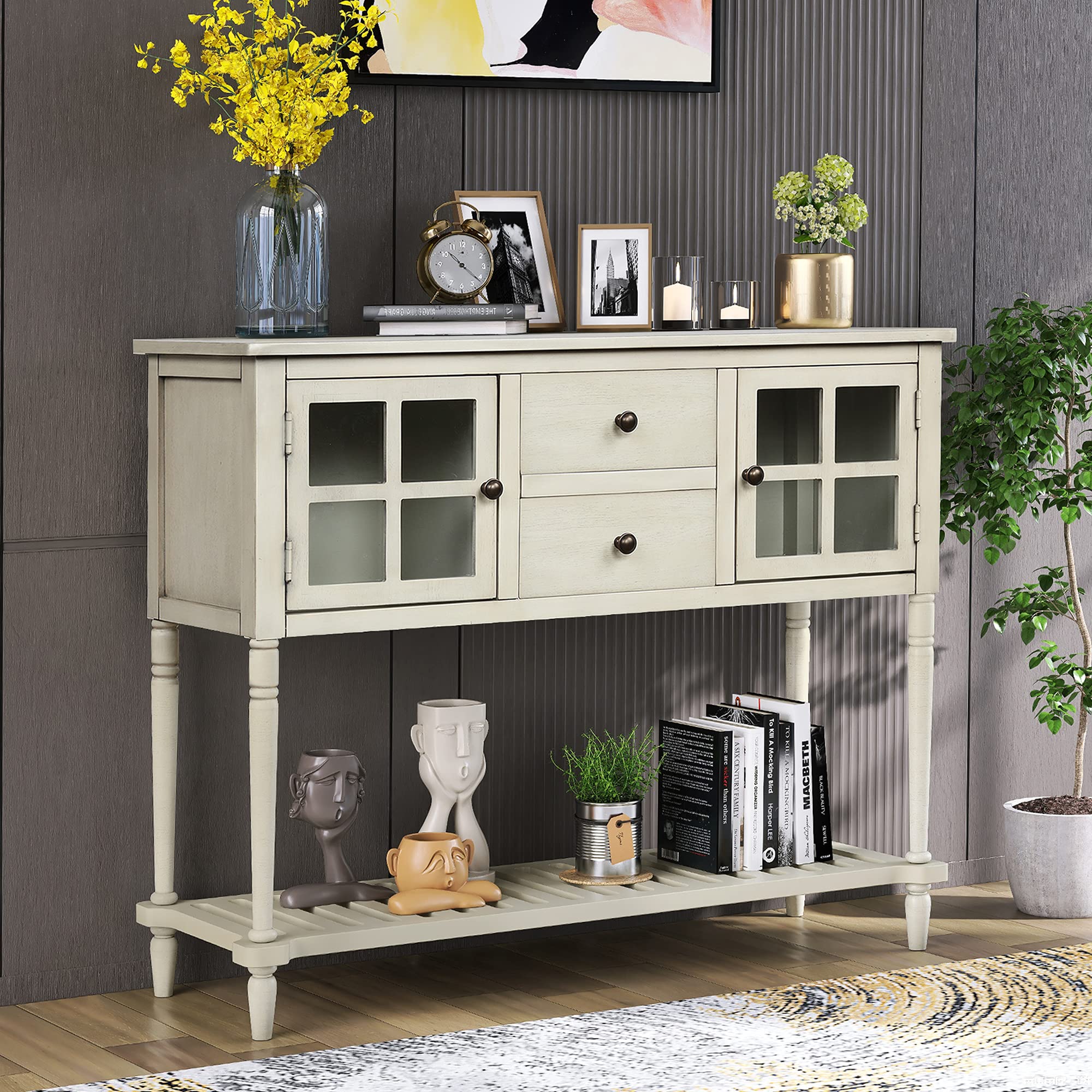 ZSQ Rustic Console Table - Antique Grey Buffet Sideboard for Entryway, Living Room & Dining Room | Perfect for Hallway Storage, Sofa Table & Home Decor