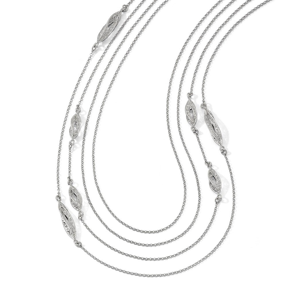 925 Sterling Silver Polish Filigree Multi-Strand Fancy Necklace for Women - 30 Inch Elegant Layered Chain - Perfect for Weddings, Parties & Special Occasions