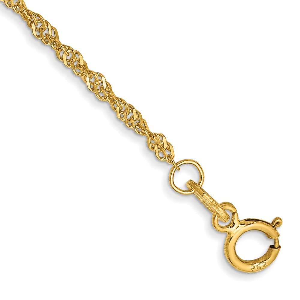 14K Yellow Gold 1.4mm Singapore Chain Anklet for Women - Dainty & Elegant Ankle Bracelet - Perfect for Everyday Wear, Beach Vacation & Special Occasions