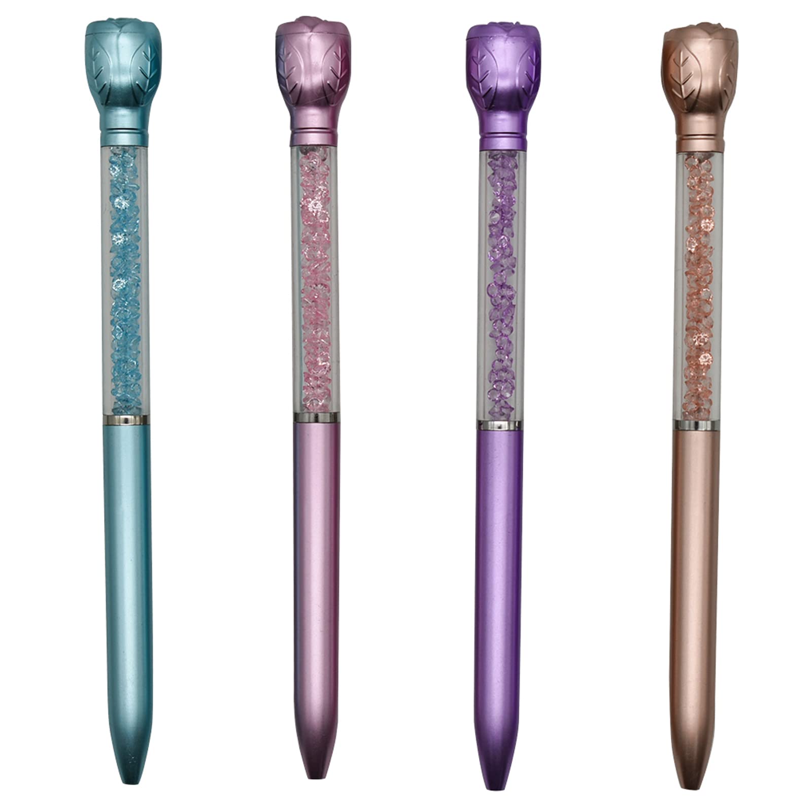 12-Pack Retractable Rose Flower Ballpoint Pens with Crystal Quicksand Design - Smooth Black Ink for School, Office, Wedding & Party Favors - Elegant Writing Gift for Women & Students