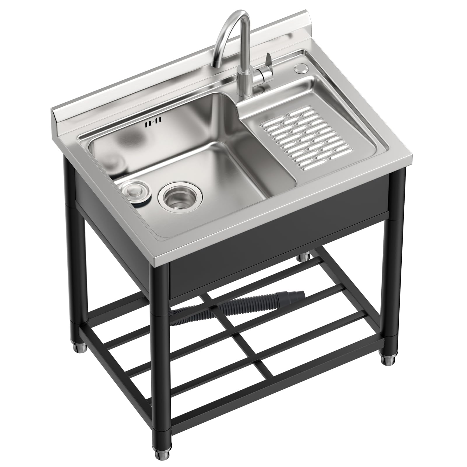Stainless Steel Utility Sink with Washboard | Free Standing Laundry Tub Sink | Hot & Cold Water Faucet | 20.8