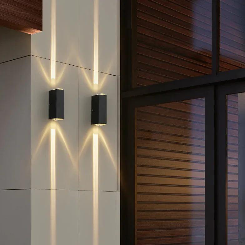 Black Rectangular Outdoor Wall Lights - Up and Down Lighting for Patio, Garden, and Exterior Home Decor