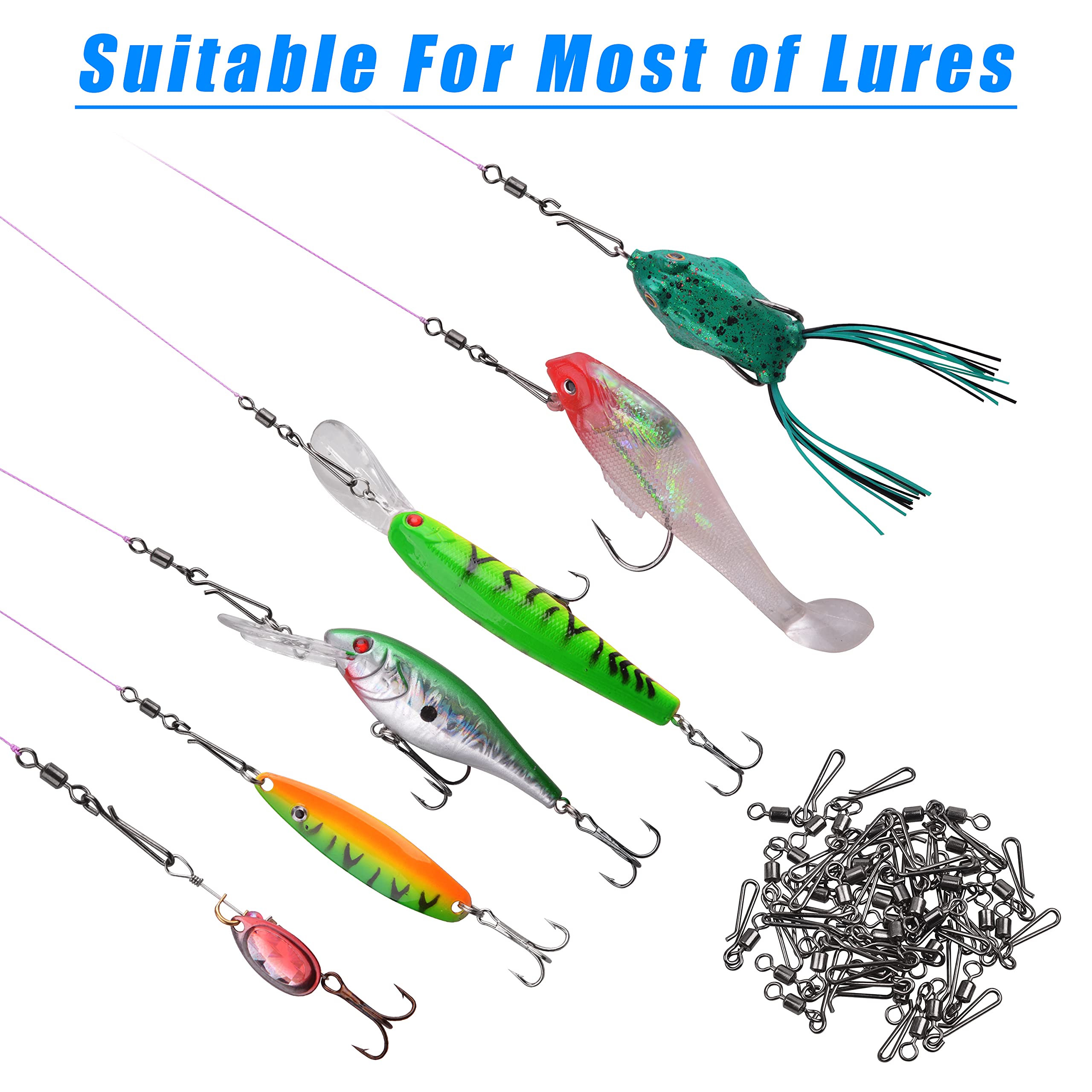 AGOOL 60/200pcs High Strength Fishing Swivels with Quick Clips - Rolling Barrel Swivels & Speed Clips Connector for Freshwater & Saltwater Fishing | Ideal for Bass, Trout, and Offshore Angling
