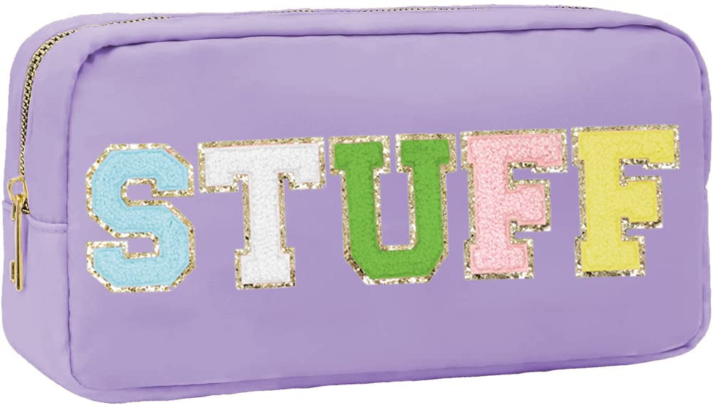 Women's Waterproof Cosmetic Bag with Zipper - Soft Chenille Pouch for Toiletries & Travel Organizer (Purple) - Perfect for Makeup Storage, Gym Essentials & Weekend Getaways